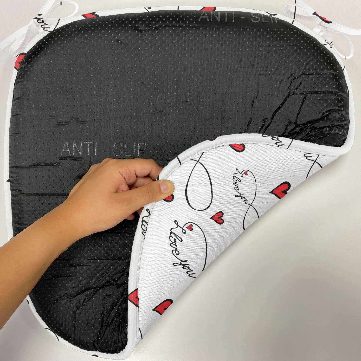 Ambesonne I Love You Chair Cushion Set of 8 - Romantic Red Hearts Valentine's Day Gift, Non-Slip Seat Pads for Kitchen, Dining, Patio & Office (16x16 Inch, Red Black White) - Perfect for Couples Gifts, Anniversary Decor & Home Accents