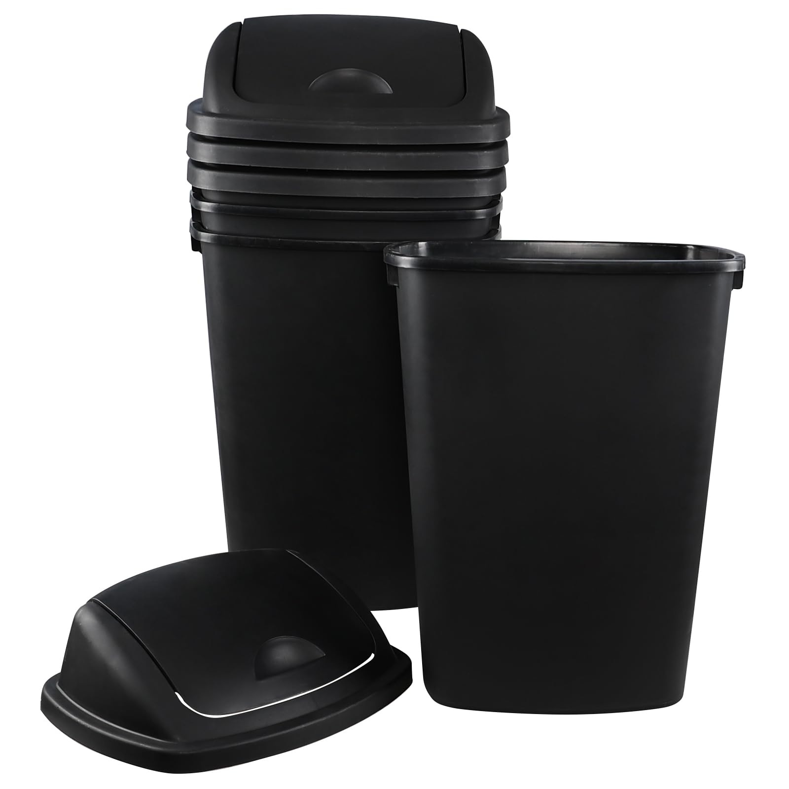 4-Pack 50 Liter Large Plastic Trash Can with Lid - Heavy Duty Black Swing Top Garbage Bin for Kitchen, Bathroom, Office & Outdoor Use
