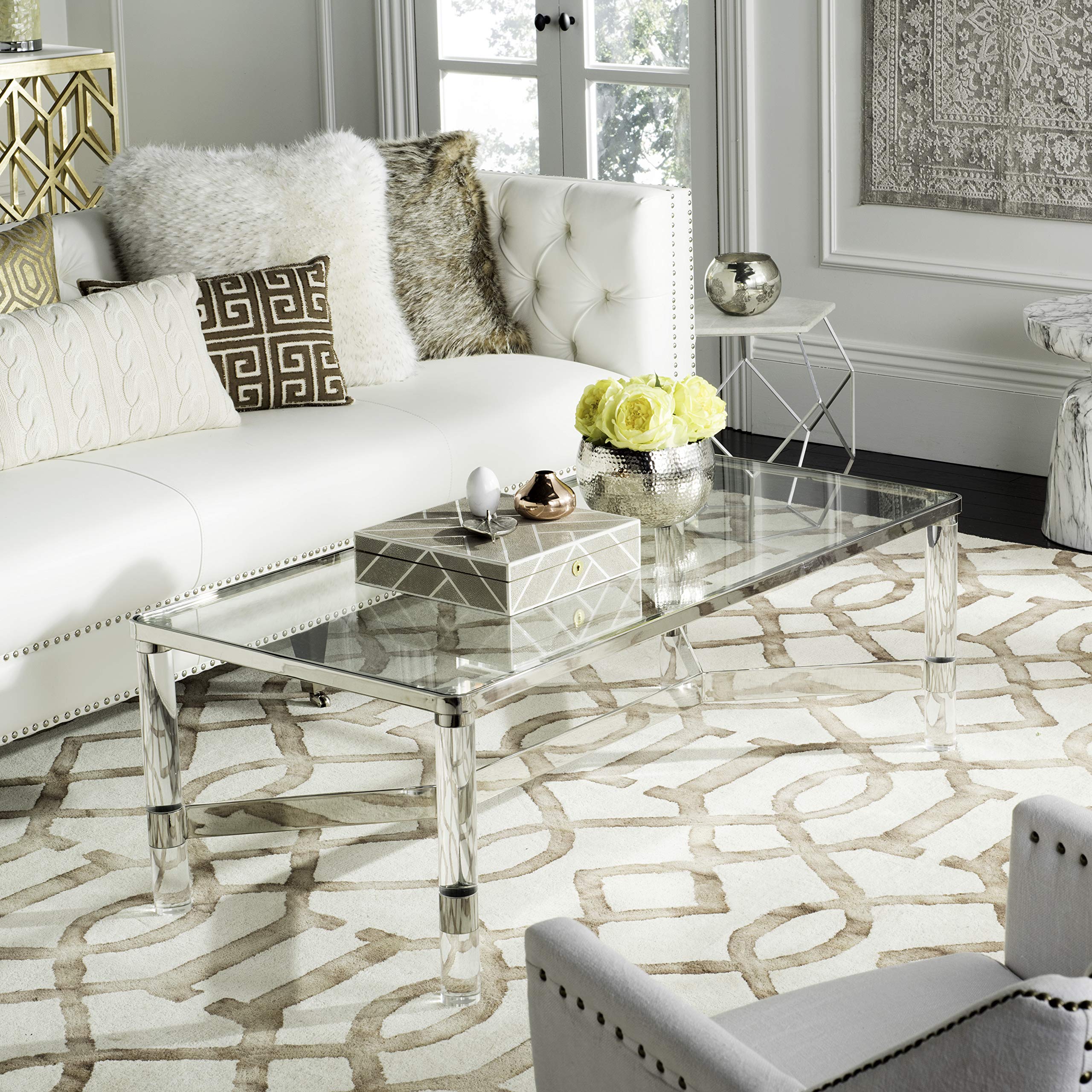 Safavieh Couture Home Suzanna Glam Silver Acrylic Coffee Table - Modern Living Room Centerpiece for Home Decor & Entertaining