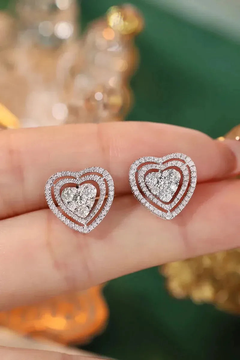 18K White Gold Heart Diamond Earrings for Women - 1.0 Carat Natural Diamond Stud Earrings, Romantic Engagement Jewelry Gift for Anniversary, Valentine's Day & Special Occasions