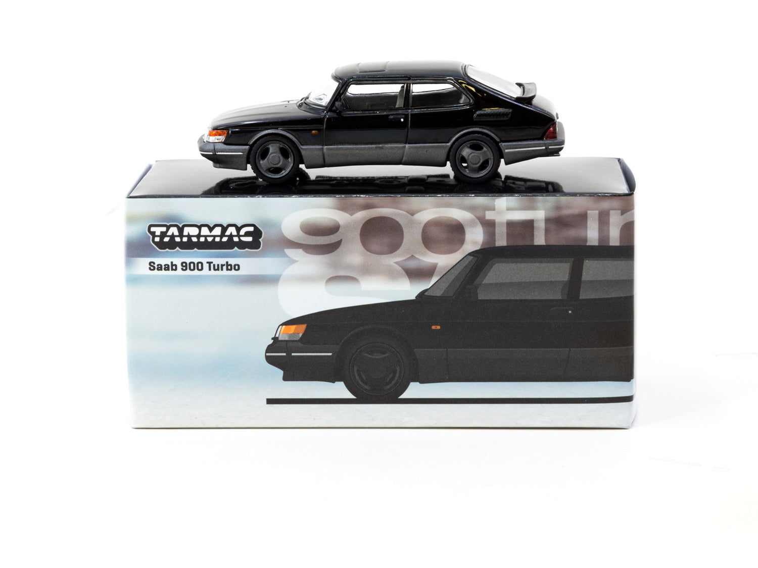 Tarmac Works 1/64 Scale Saab 900 Turbo Diecast Model Car - Black - Collectible Miniature Vehicle for Display & Racing Scenes