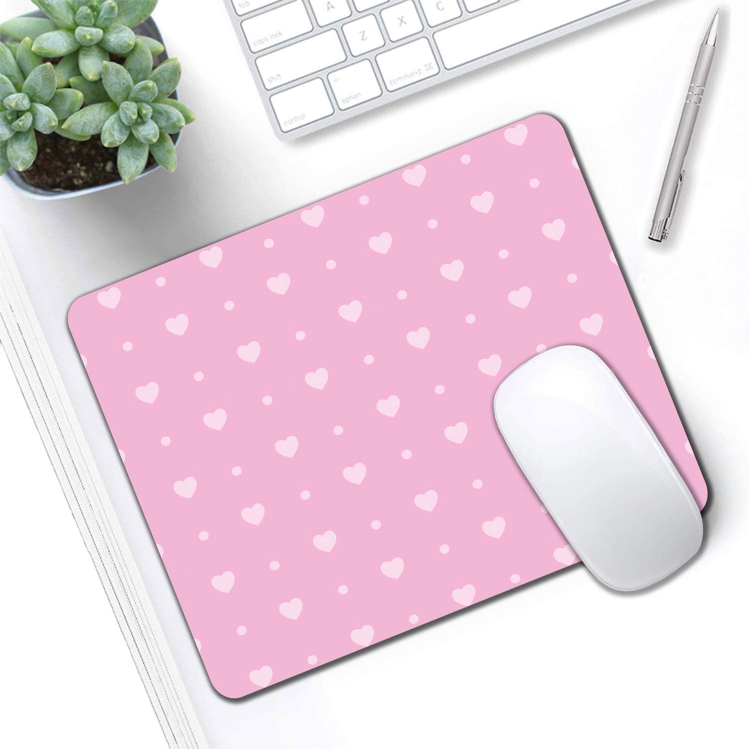 IMAYONDIA Cute Pink Hearts Mouse Pad for Kids & Girls - Non-Slip Rubber Base, Portable Wireless Mouse Mat for Laptop, Office & Home Use - Perfect Gift for Valentine's Day, Birthday & School Supplies