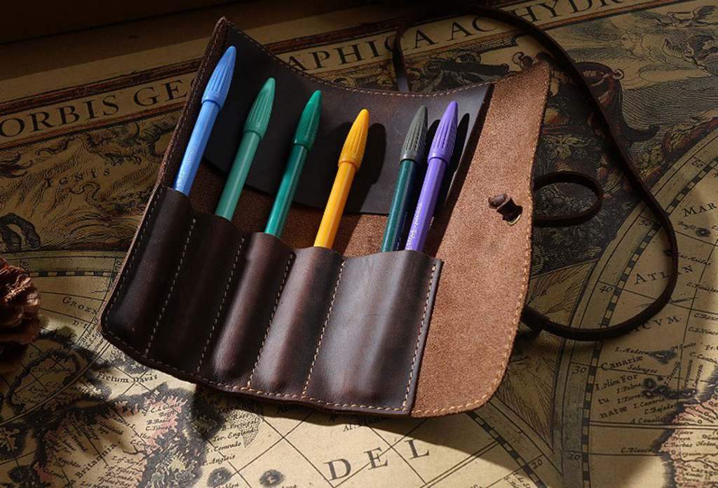 Personalized Brown Leather Pencil Roll Holder - Custom Name Engraved Pouch for Artists & Students - Perfect for School, Office & Travel Organization