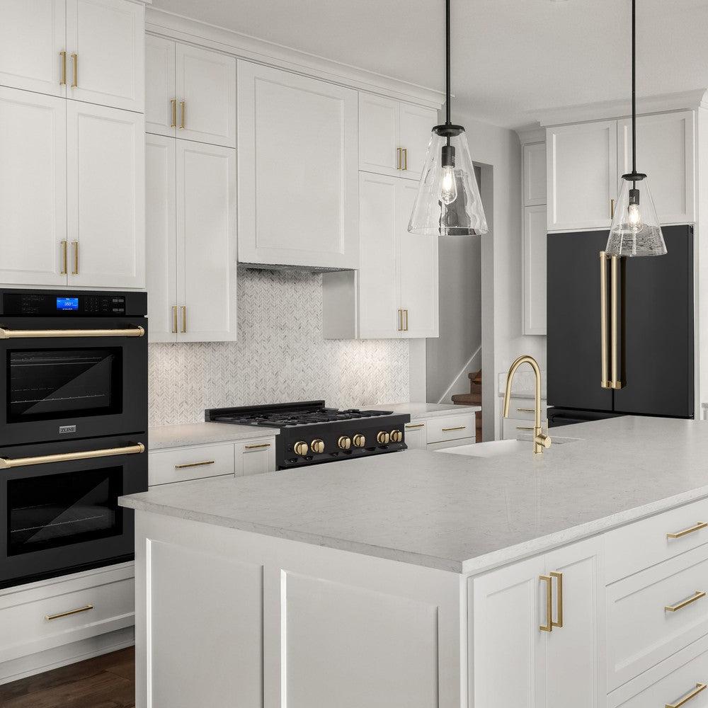 ZLINE Autograph Edition 36 Inch Counter Depth French Door Refrigerator - 22.5 cu ft Capacity, Fingerprint Resistant Black Stainless Steel with Polished Gold Handles, Built-in Ice Maker (RFMZ 36 BS G) - Perfect for Modern Kitchens, Open Concept Homes & Luxury Appliances Collection