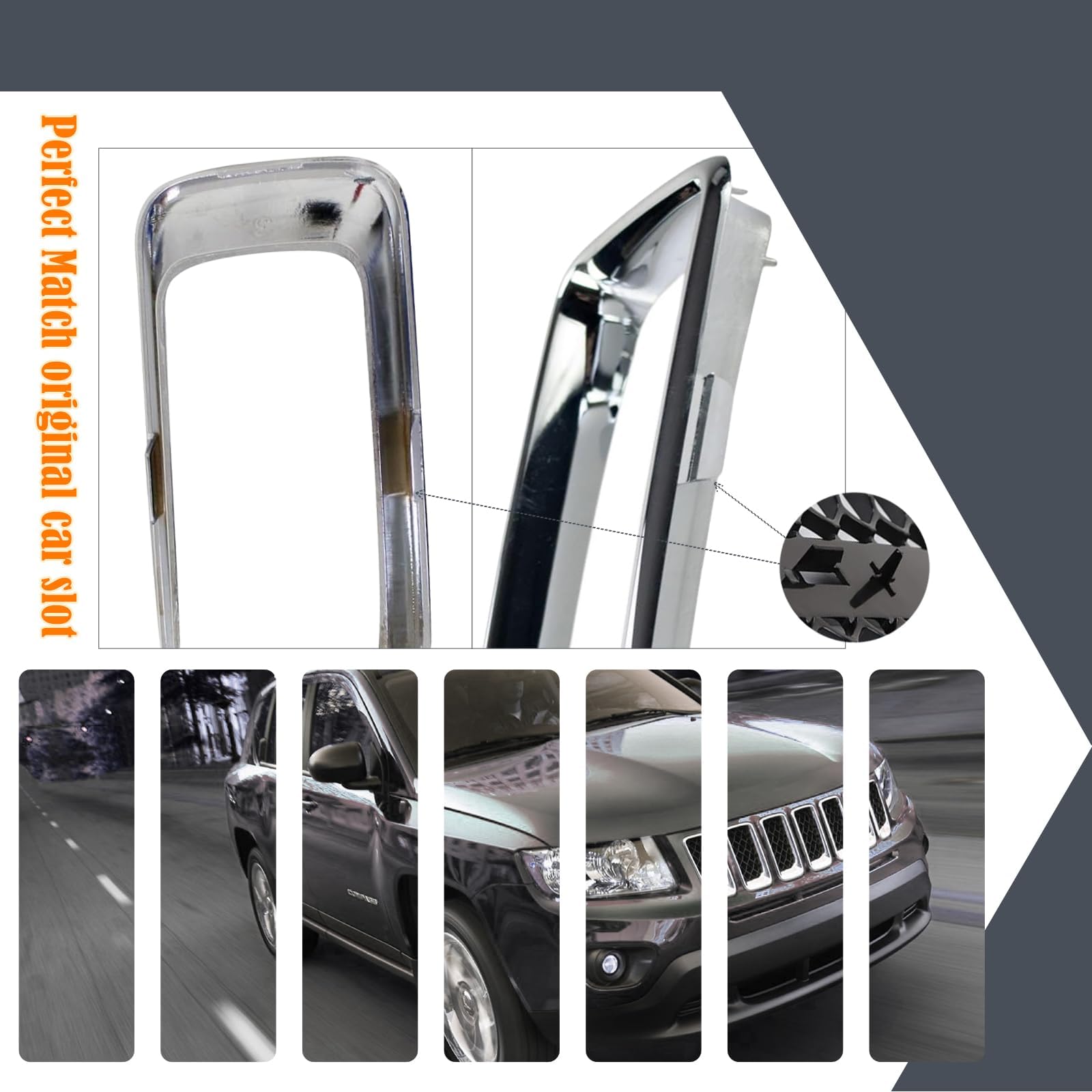 2011-2017 Jeep Compass Chrome Front Grille Trim Insert - 7-Piece Set (CH1210111/68109865AA) | CarPartsDepot | Perfect for Off-Roading & Custom Car Styling