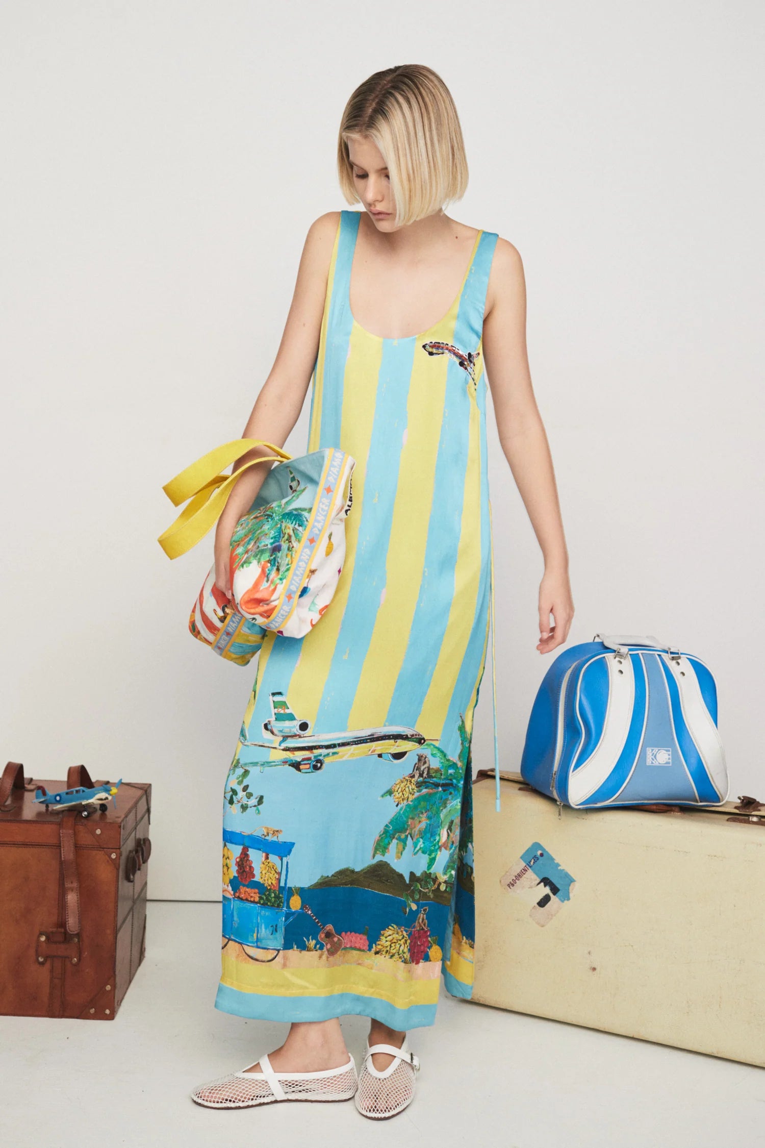 ALL ABOARD Women's Sleeveless Midi Dress - Flowy Summer Dress for Beach, Vacation & Casual Wear