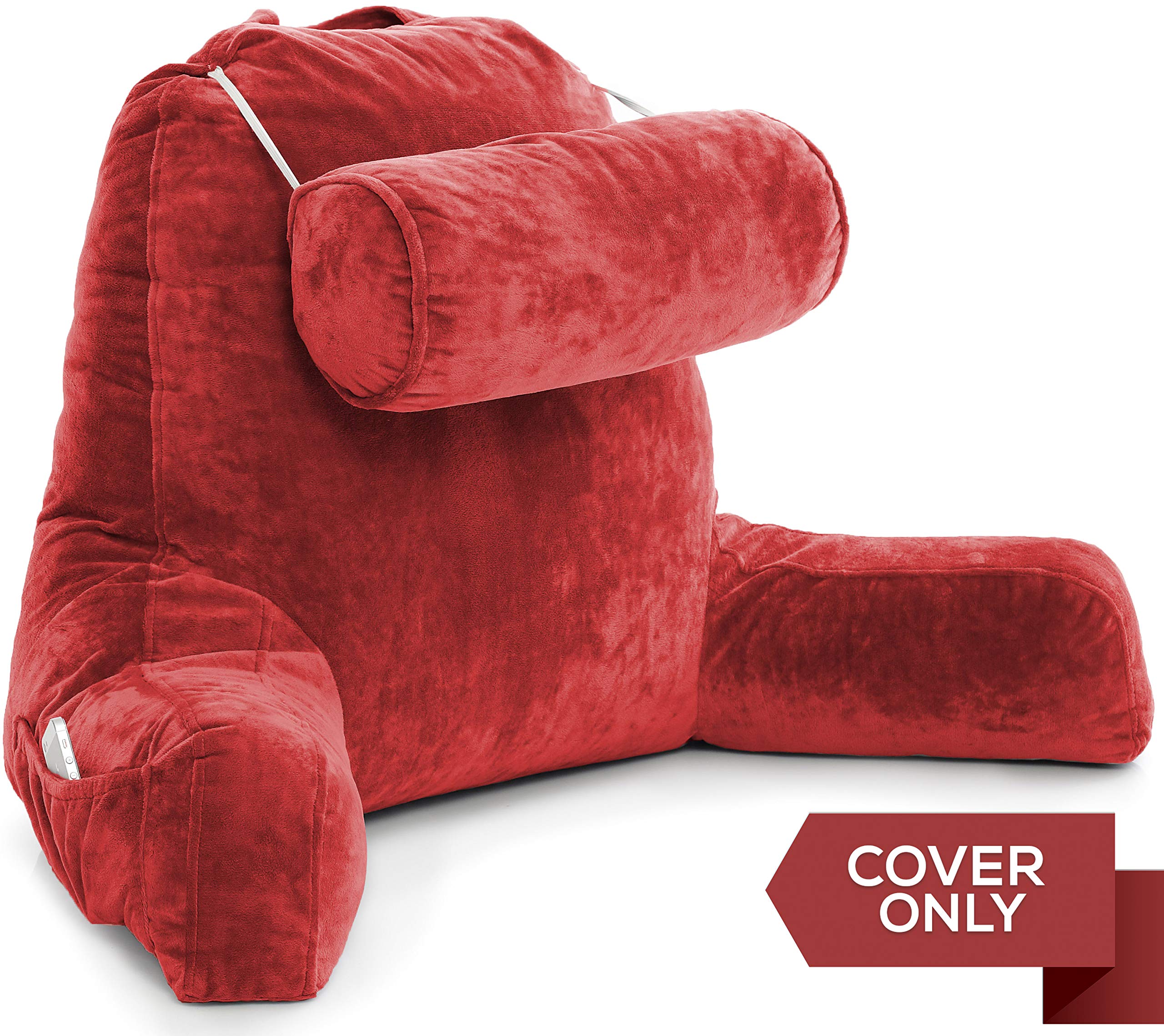 XXL Husband Pillow Cover - Soft Microfiber Bed Rest Pillow Case with Arms & Side/Back Pockets - Multiple Color Options - Perfect for Reading, Watching TV, or Relaxing in Bed