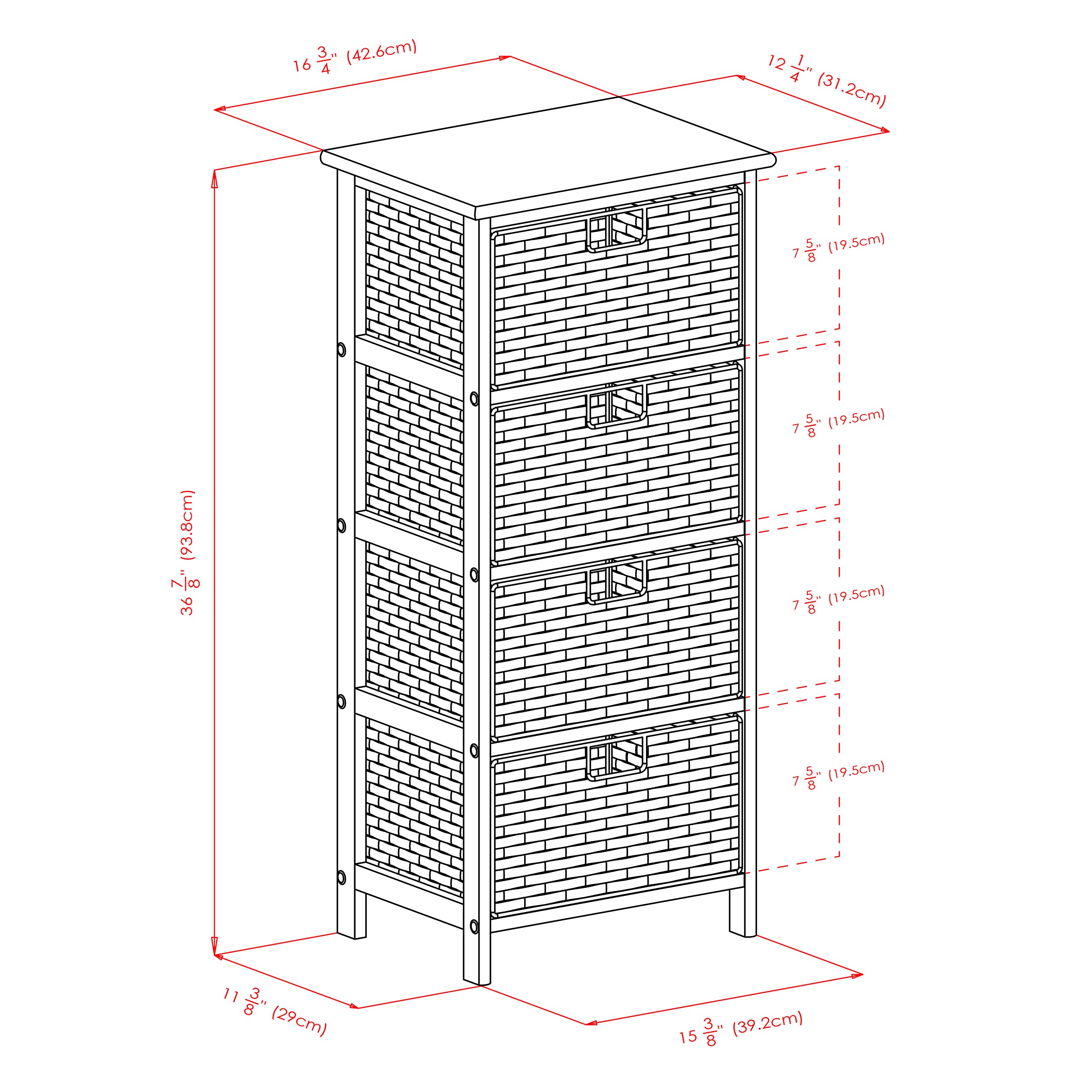 Winsome Omaha 4-Tier Storage Shelf with Baskets - Black/Chocolate for Bedroom, Bathroom & Office Organization