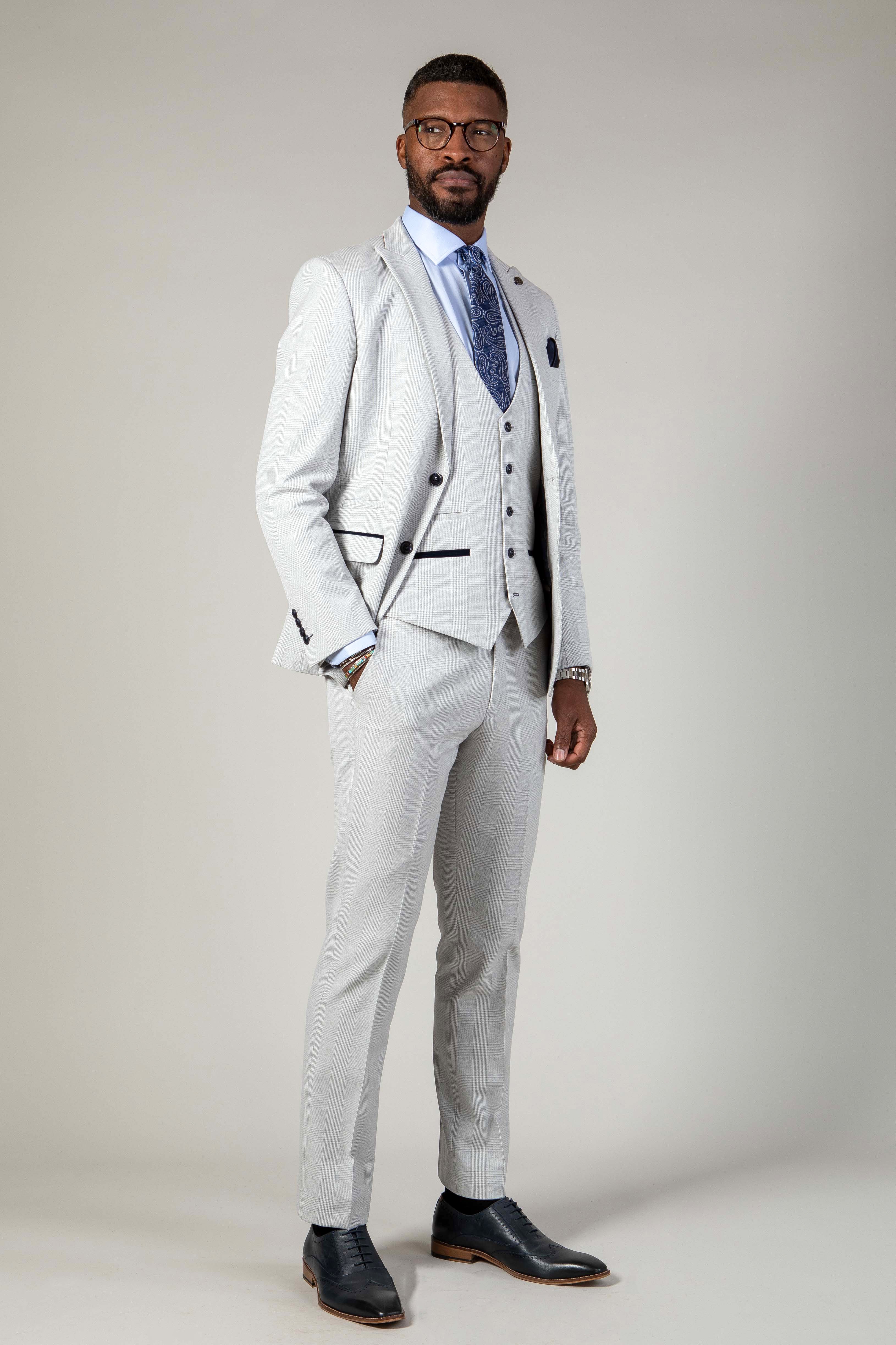 BROMLEY Stone Suit with Kelvin Navy Waistcoat - Premium Men's Formal Wear for Business, Weddings & Special Occasions | WBA Collection