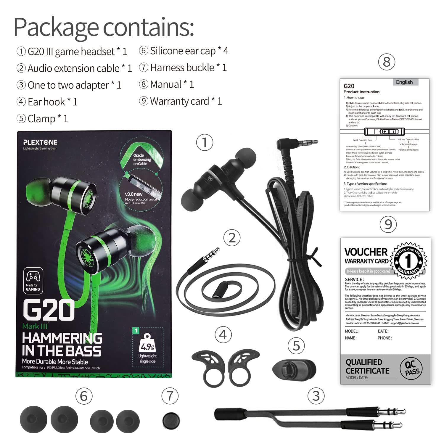 G20 Wired Earbuds with Microphone - In-Ear Stereo Bass Headphones, Noise Isolating Memory Foam Ear Buds, 3.5mm Jack Compatible with iPhone Android Computer Laptop - Perfect for Workouts, Commuting & Gaming