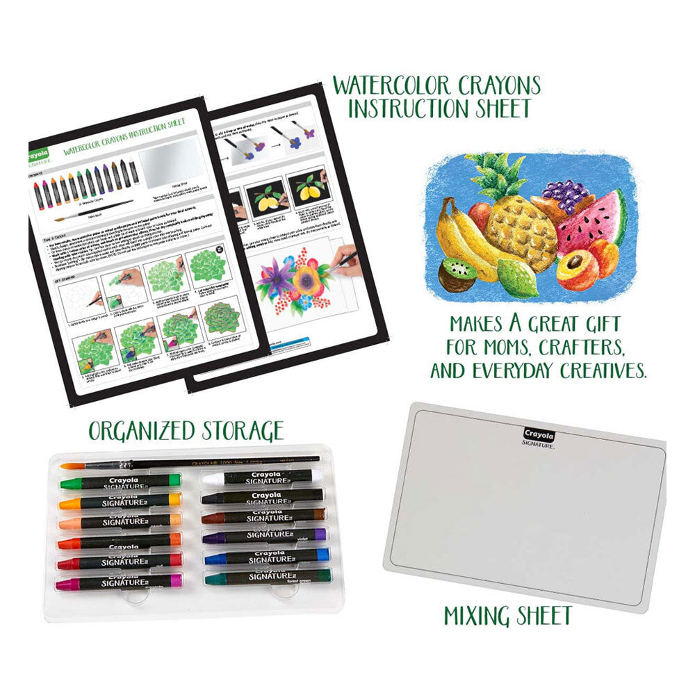 12-Piece Crayola Signature Non-Toxic Premium Watercolor Crayons Set for Teens 14+ | Perfect for Art Projects, Sketching & Creative Coloring