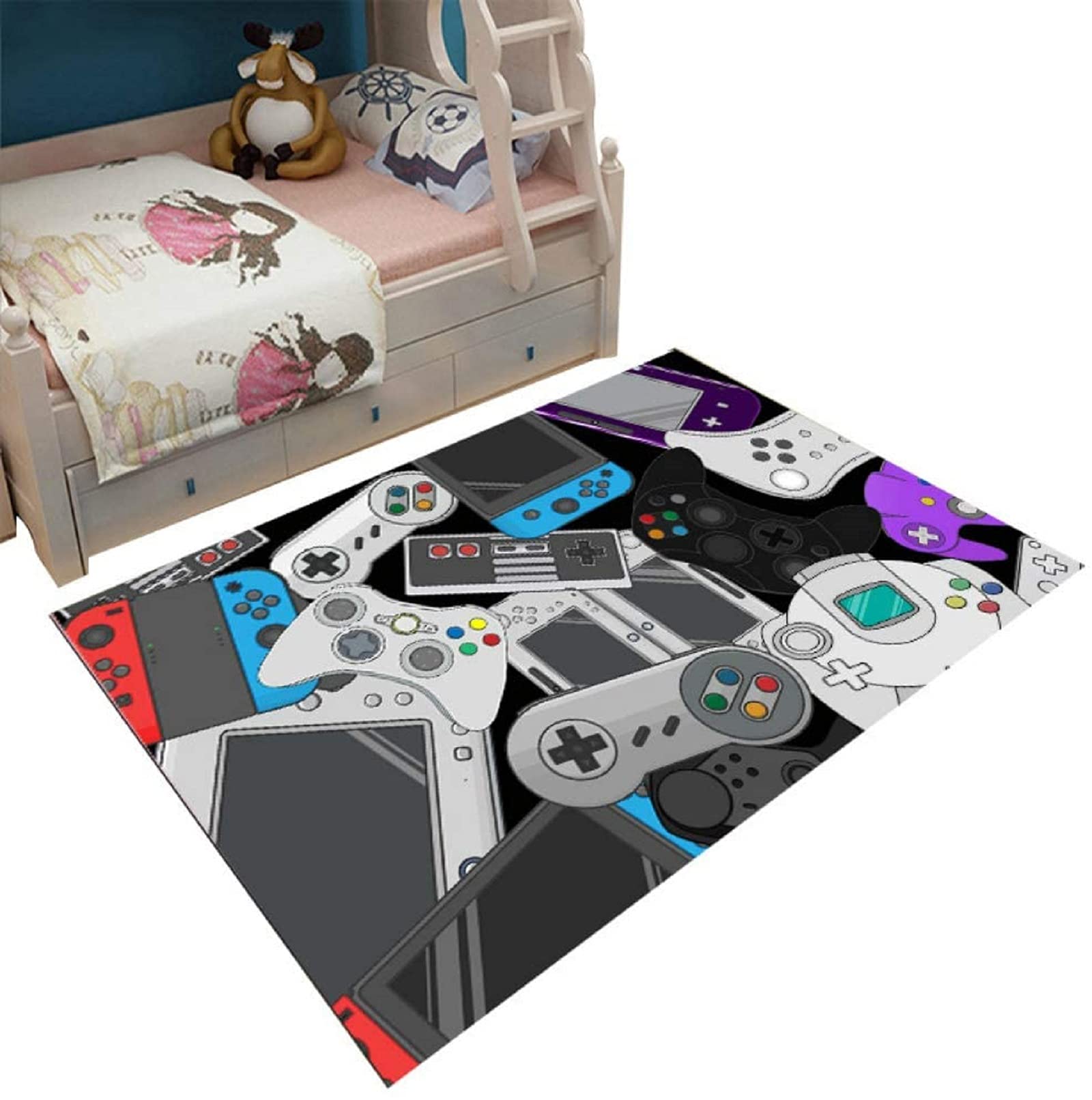 Non-Slip Gaming Rug for Kids - 120x160cm Velvet Carpet with Controller Design, Perfect for Bedrooms, Playrooms & Living Room Decor | Durable Floor Mat for Gamers