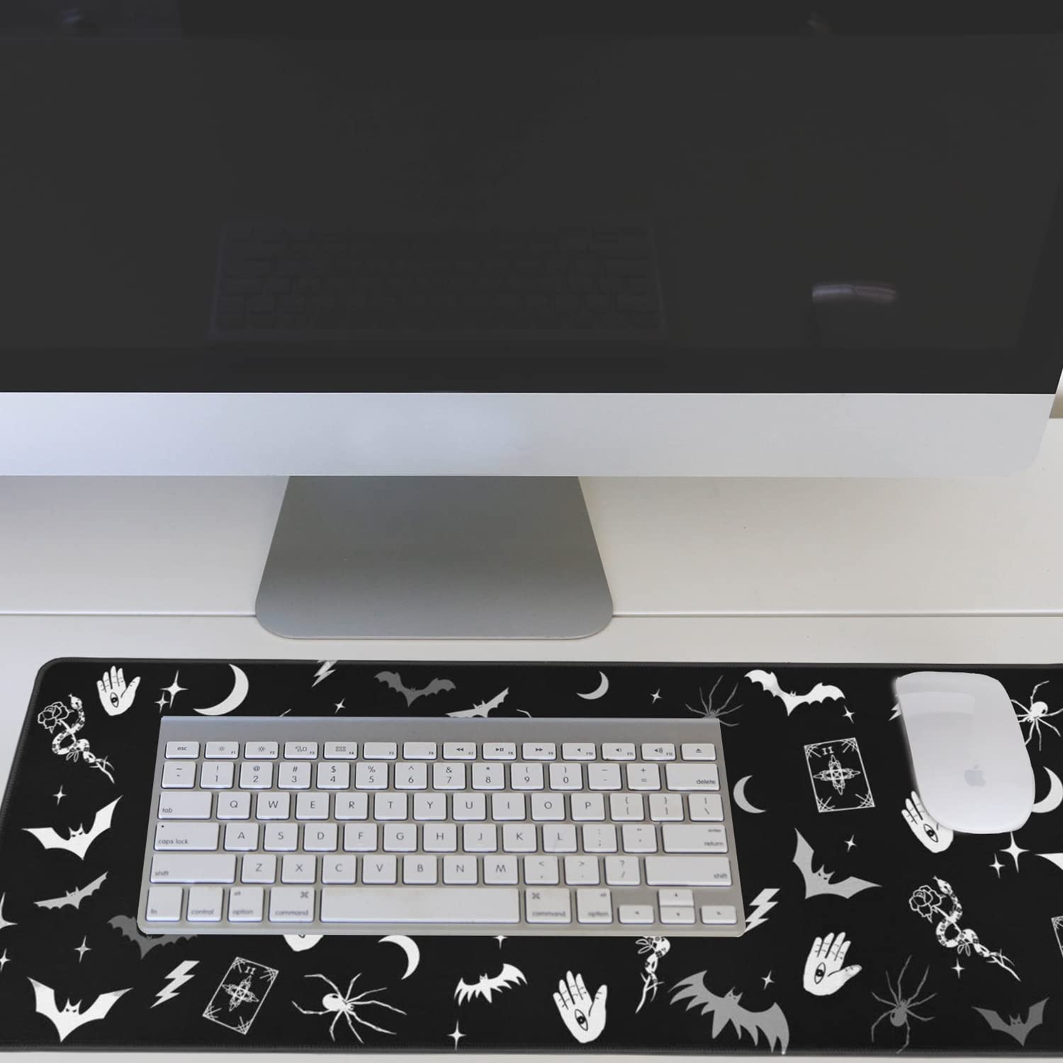 Gothic XL Gaming Mouse Pad - Black & White Spider Bat Design, Large Extended Mouse Mat (31.5x11.8 Inch) for PC & Laptop - Perfect for Halloween Decor, Goth Desk Accessories & Gaming Setup
