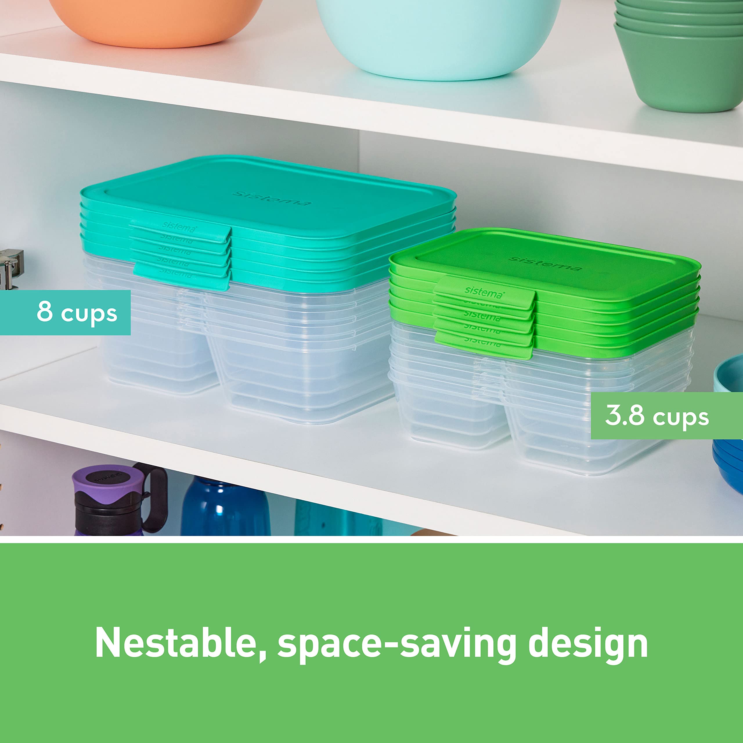 Sistema Nest It Meal Prep Food Storage Containers with Lids - 3 Compartment Bento Box Style - 5-Pack Airtight Containers for Lunch, Office & Meal Prepping - BPA-Free Plastic - Teal Color