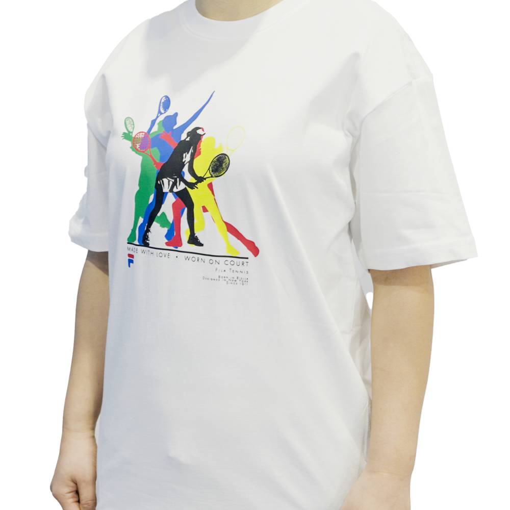 Fila Unisex Player Graphic T-Shirt - Soft Cotton Short Sleeve Tee for Men & Women (White) - Casual Wear, Street Style, Gym & Everyday Outfits