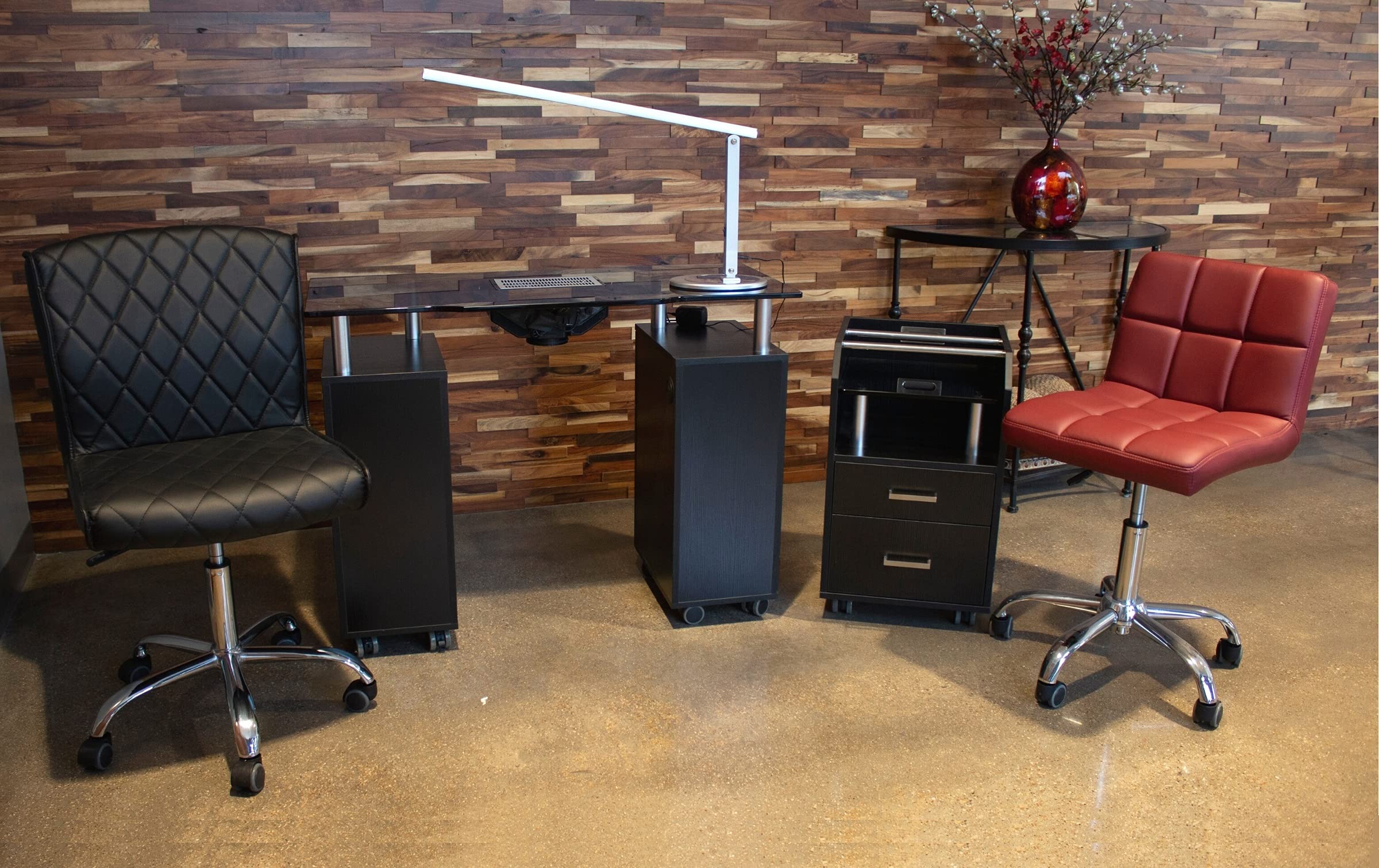 Premium Black Glass Glow Salon Manicure Nail Table - Professional Spa & Salon Furniture for Nail Technicians, Pedicures & Beauty Services | Perfect for Nail Salons, Home Studios & Mobile Beauty Businesses