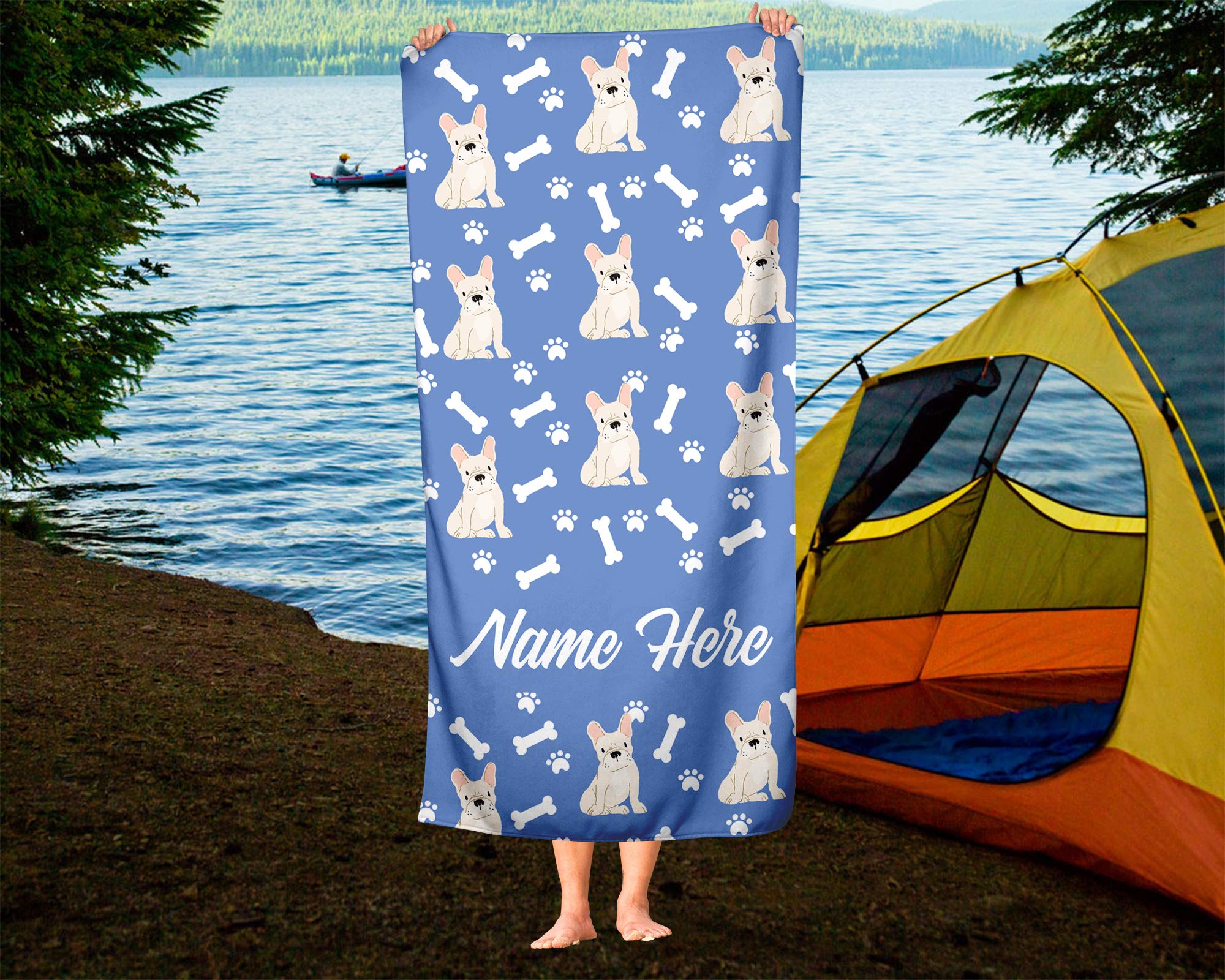 Personalized Fawn French Bulldog Pattern Beach & Bath Towels - Large & Medium Sizes - Custom Towels for Travel, Pool & Indoor Use - Soft Absorbent Towels for Adults & Kids - Perfect for Beach Days, Spa & Frenchie Lovers