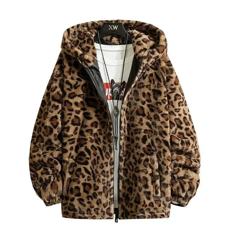 Men's Casual Printed Fleece Hooded Jacket - Warm Winter Pullover for Outdoor Activities & Streetwear Fashion