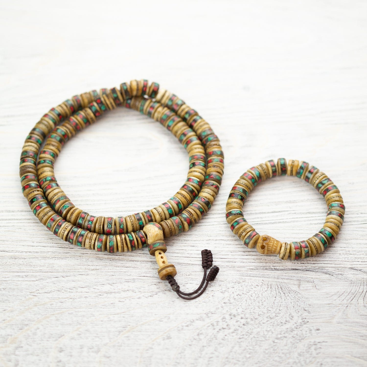 Authentic Himalayan Bone Mala Beads - 108 Prayer Beads for Meditation, Yoga & Spiritual Practice - Buddhist & Hindu Prayer Necklace for Mindfulness & Stress Relief