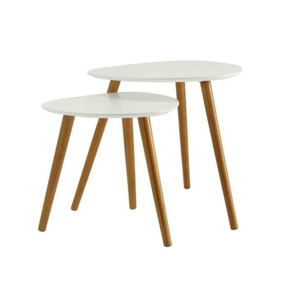 Home Square 4-Piece White & Natural Living Room Set with TV Stand & End Tables - Perfect for Modern Home Decor & Small Space Furniture Arrangement
