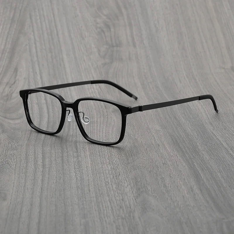 Stylish Black Square Acetate & Titanium Women's Eyeglasses - Lightweight Screwless Full Rim Frame 6007 | Perfect for Work, Reading & Everyday Fashion