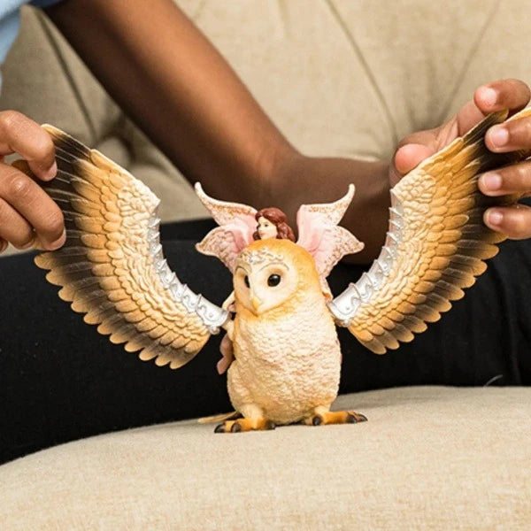Fairy In Flight On Glam Owl - Whimsical Fairy Statue for Home Decor, Garden Ornament & Fantasy Collectibles - Perfect for Fairy Gardens, Gift Giving & Magical Displays