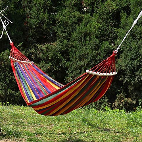 Portable Hammock for Outdoor Camping & Travel - Durable Canvas Stripe Swing Bed for Garden, Backyard, Beach Relaxation | Perfect for Picnics, Backpacking & Summer Vacation