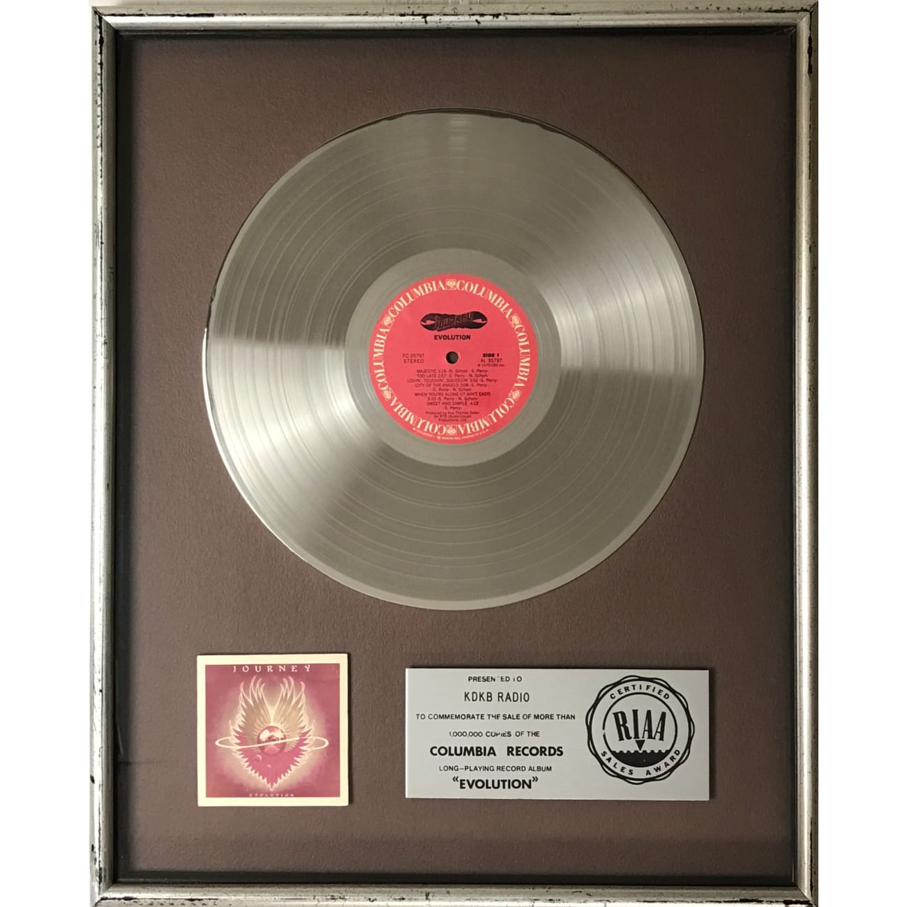 Journey Evolution RIAA Platinum Album Award - Certified Music Achievement for Collectors & Fans - Perfect for Display in Home, Office, or Music Studio