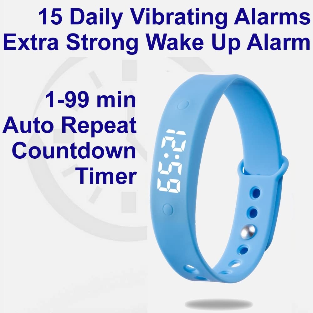 VB150 Vibrating Alarm Watch - 15 Customizable Vibration Alarms with Countdown Timer | Silent Alarm for Meetings, Sleep & Hearing Impaired | Waterproof Fitness Tracker Watch