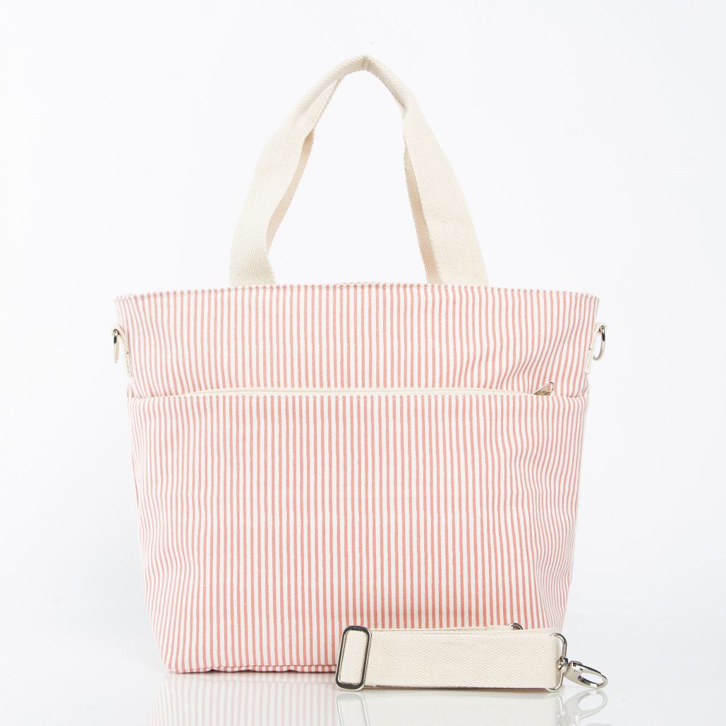 Premium Striped Insulated Cooler Bag - Rose & Tan Colors for Picnics, Beach Trips & Outdoor Adventures