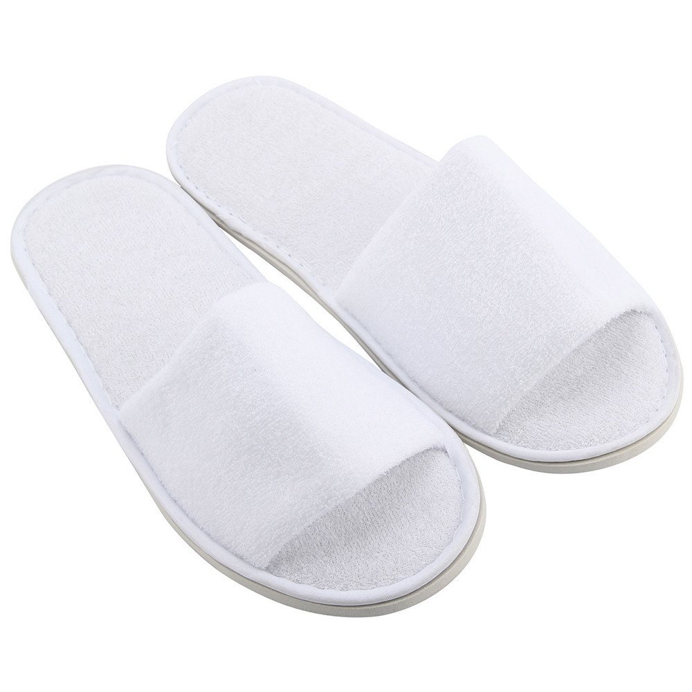 COMIOR 5 Pairs Disposable Spa Slippers for Men & Women - Soft Open Toe Towel Slippers, Non-Slip Hotel & Home Guest Slippers, One Size Fits Most (White) - Perfect for Travel, Spa, Salon & Relaxation at Home