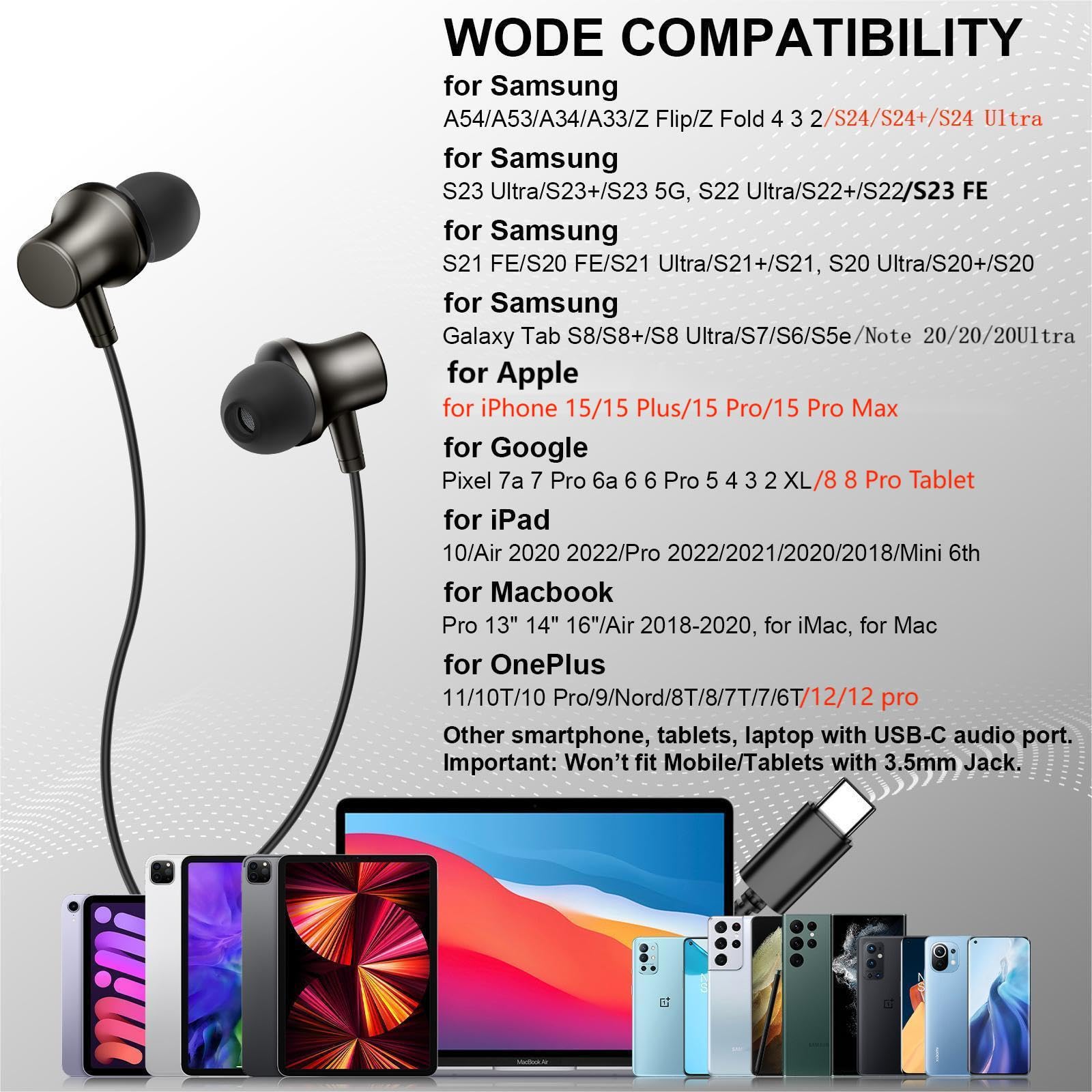 USB C Wired Earbuds with Microphone & Noise Cancellation - Magnetic Type C Earphones Compatible with iPhone 16/15 Pro Max, Samsung S25/S24/A Series, iPad 10/11 & Pixel 9 - Perfect for Commuting, Gaming & Work Calls