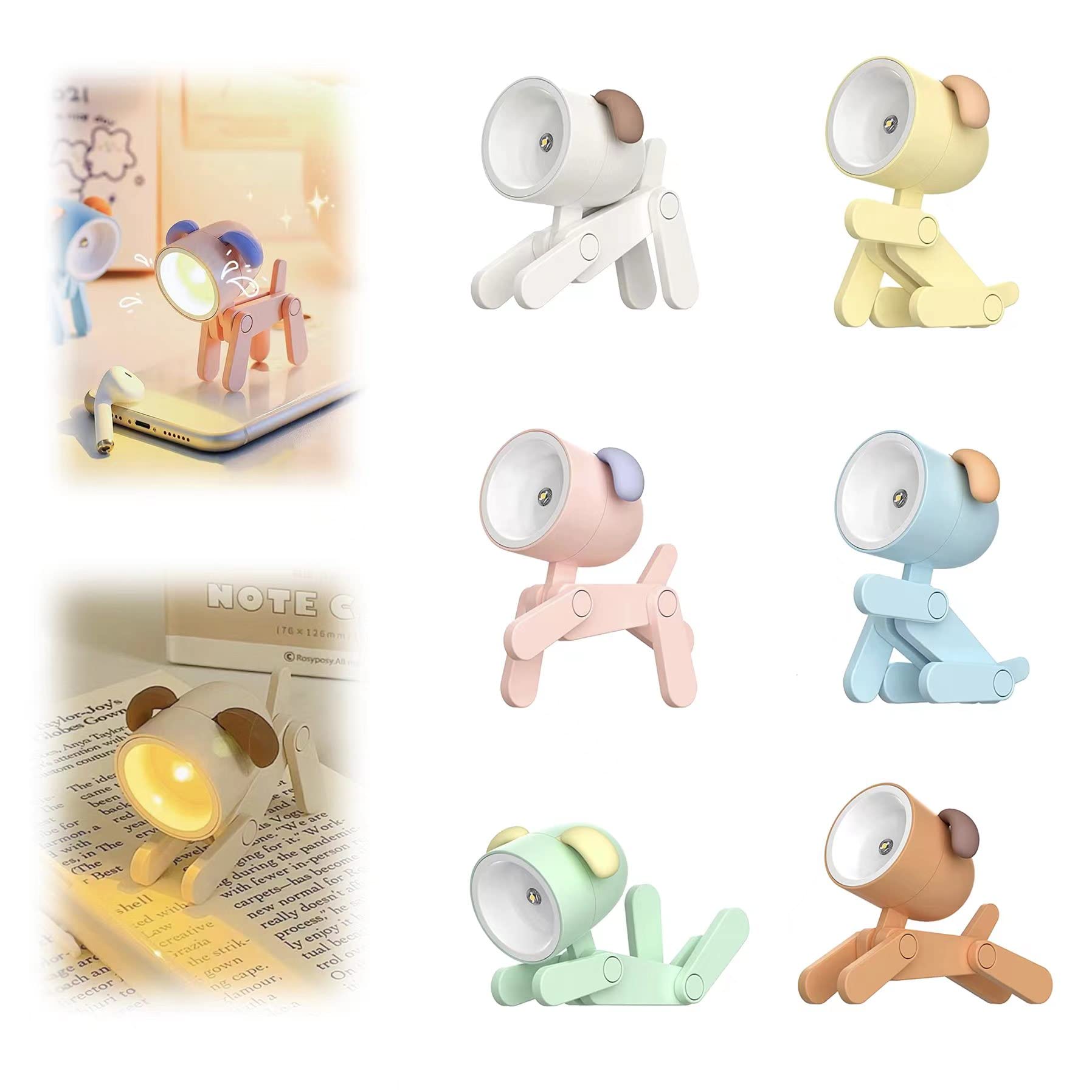 WITOP 6-Pack Mini LED Night Light - Cute Dinosaur Desk Lamp with Adjustable Phone Stand, Portable Reading Light for Kids, Boys & Girls - Perfect for Bedroom, Study Room & Dorm Decor (Dog Design-6 Pieces)