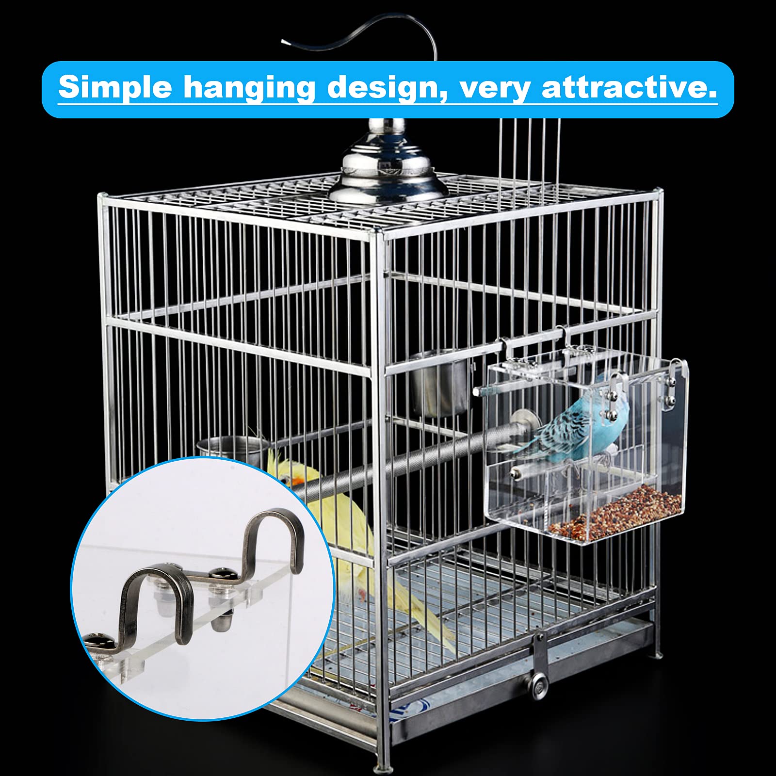 Acrylic Automatic Bird Feeder for Cage - No Mess Seed Container & Water Holder for Parrots, Parakeets & Small Birds | Perfect for Home, Garden & Pet Store Use