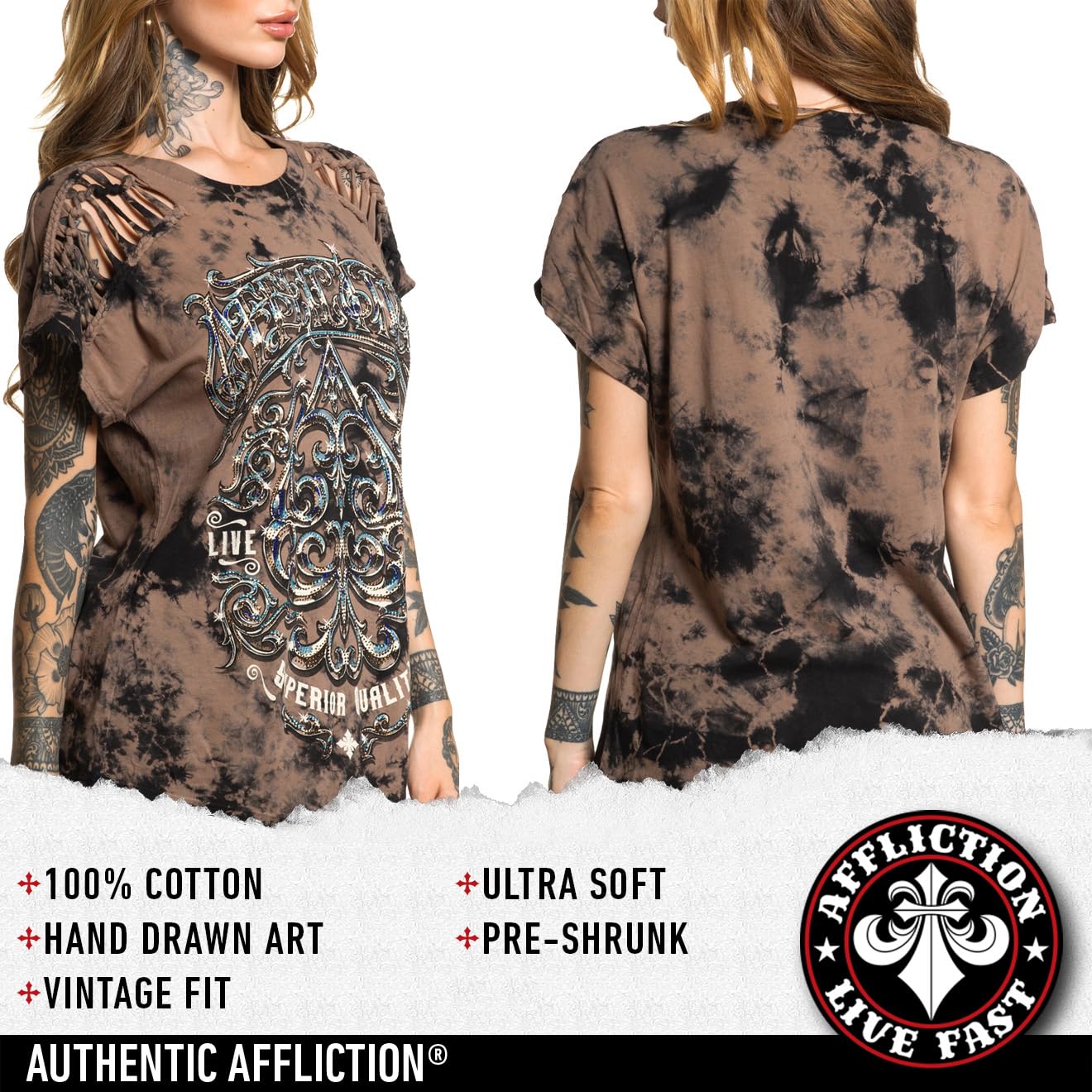 Affliction Women's Rhinestone Bling T-Shirts & Tops - Stylish Graphic Tees for Casual Wear, Night Out, and Party Outfits