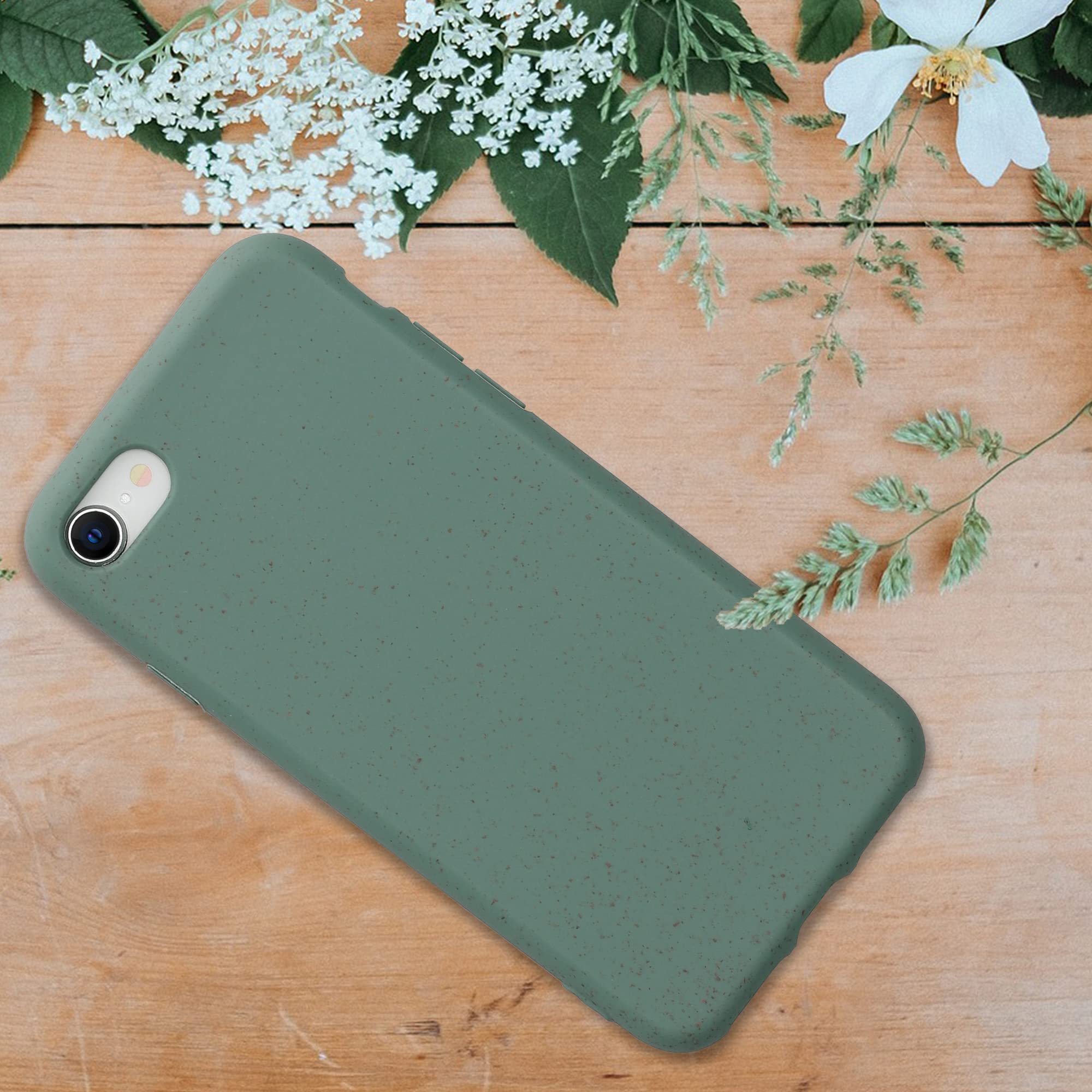 Eco-Friendly Wheat Straw iPhone Case for iPhone SE 2022/2020, iPhone 8 & 7 - Biodegradable TPU Matte Cover in Forest Green - Perfect for Outdoor Activities & Daily Protection