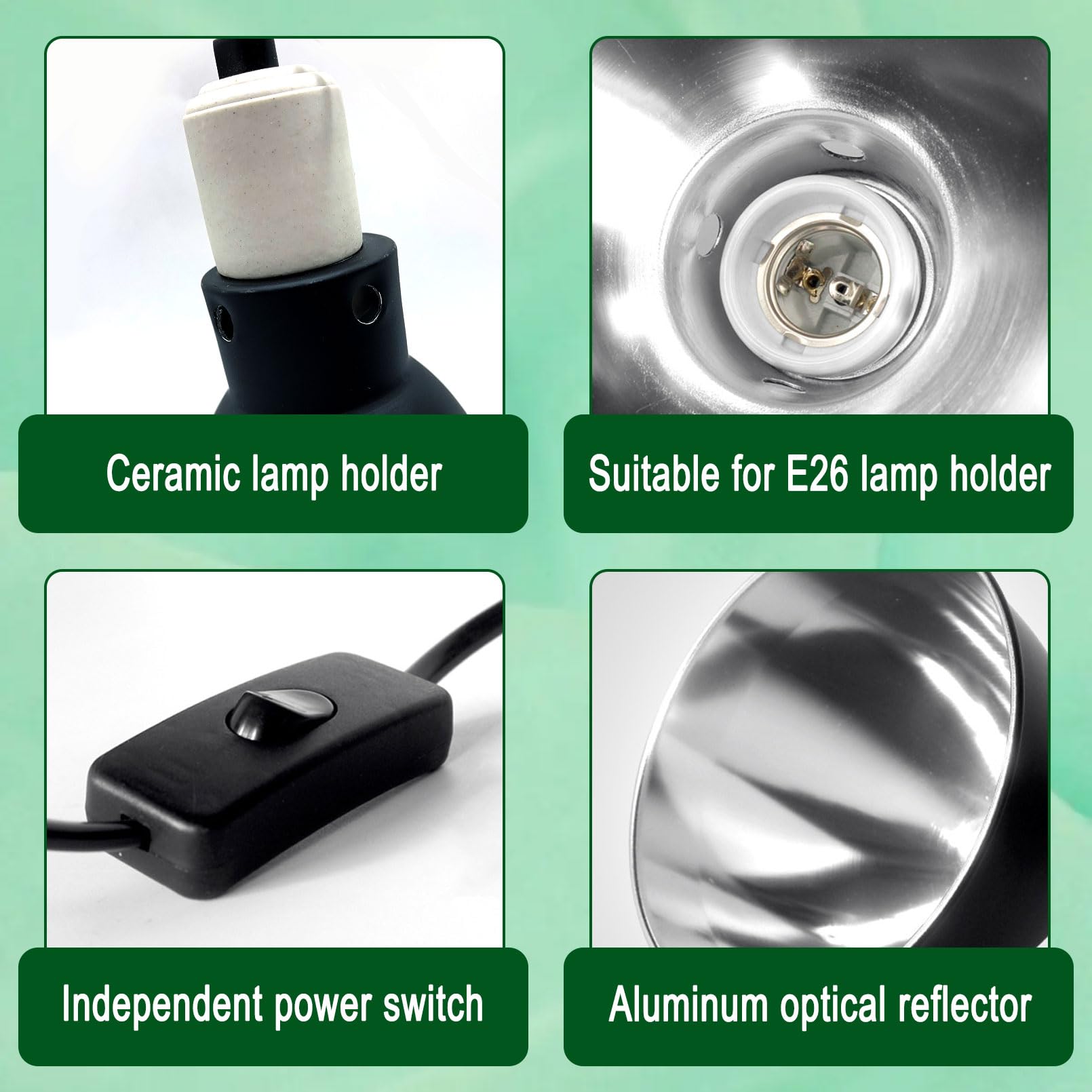 BNOSDM 5.5 Inch Deep Dome Reptile Heat Lamp Fixture - UVB UVA Bulb Holder for Basking & Optical Reflection - Ideal for Reptile Tanks, Terrariums & Amphibian Enclosures (Perfect for Bearded Dragons, Turtles & Snakes)