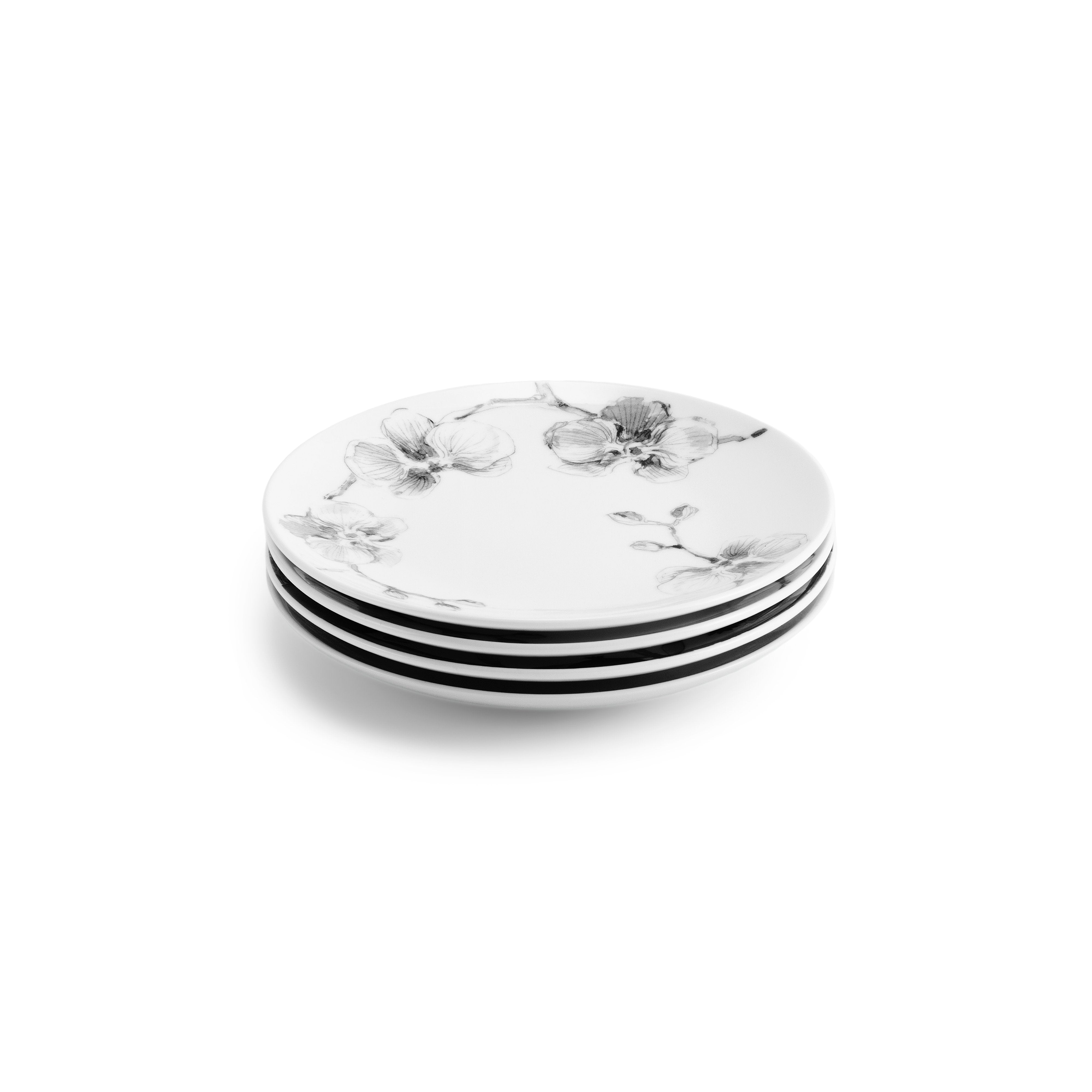 Elegant Black Orchid Tidbit Plate Set - 4-Piece Appetizer Serving Dishes for Parties, Weddings & Home Decor