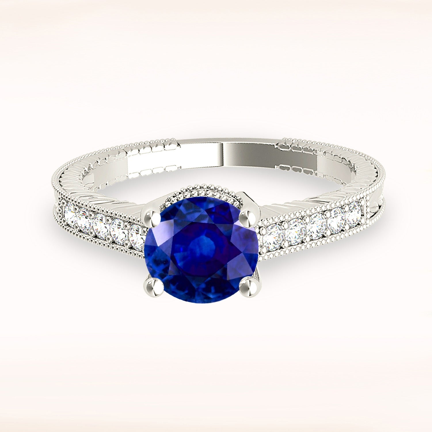 1.80 Carat Genuine Blue Sapphire Vintage Milgrain Ring - Elegant Antique Jewelry for Weddings, Anniversaries & Special Occasions