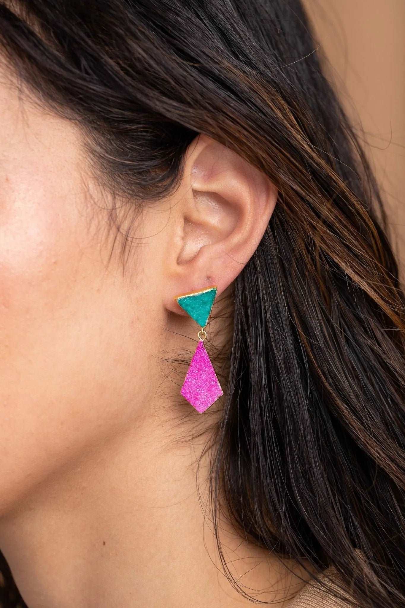 Geometric Druzy Drop Earrings for Women - Elegant Handmade Crystal Dangle Earrings - Perfect for Parties, Weddings & Everyday Wear