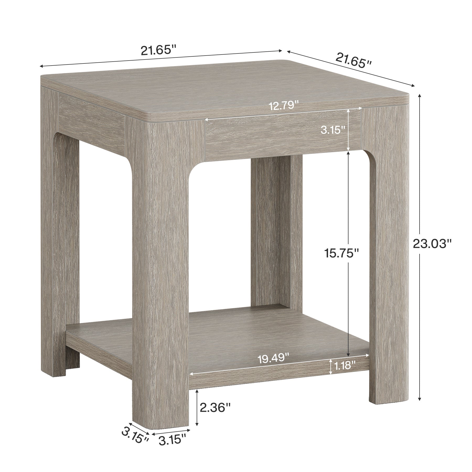 21.6 Inch 2-Tier Square End Table with Storage Shelf - Modern Nightstand for Bedroom, Living Room & Office - Sturdy Side Table for Small Spaces, Home Decor & Organization