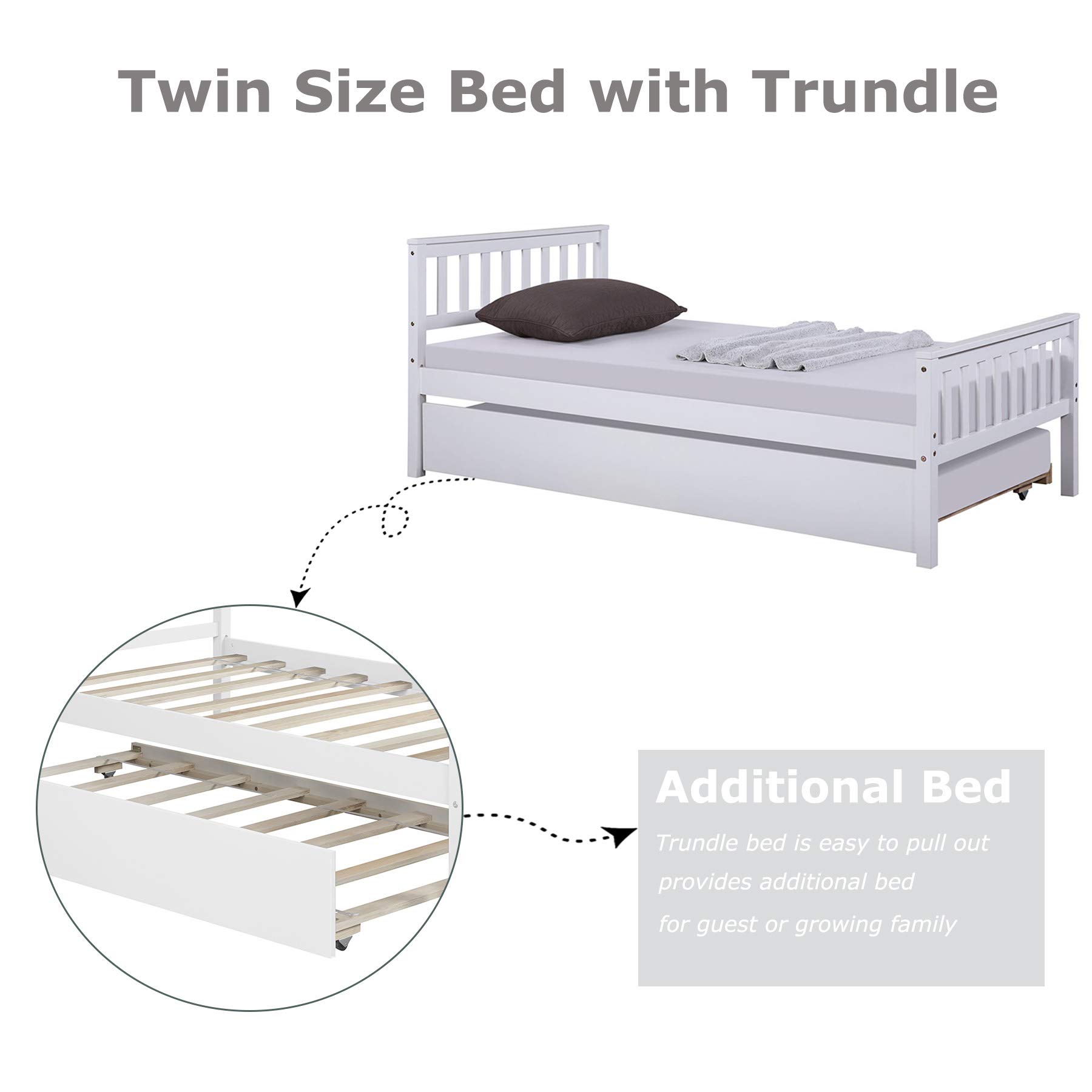 Solid Wood Twin Bed Frame with Trundle - Platform Bed with Headboard & Footboard, Wood Slat Support No Box Spring Needed - Perfect for Small Bedrooms, Guest Rooms & Studio Apartments