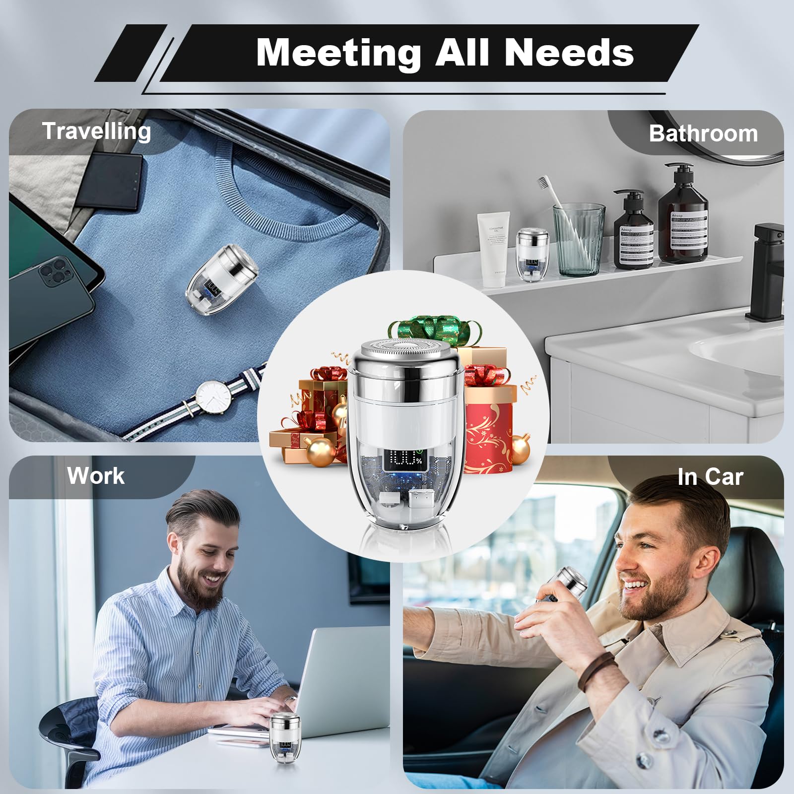 Mini Electric Shaver for Men - Portable USB C Rechargeable Travel Razor with Powerful Motor (White, Small/Medium) - Perfect for Home, Office & Travel Grooming
