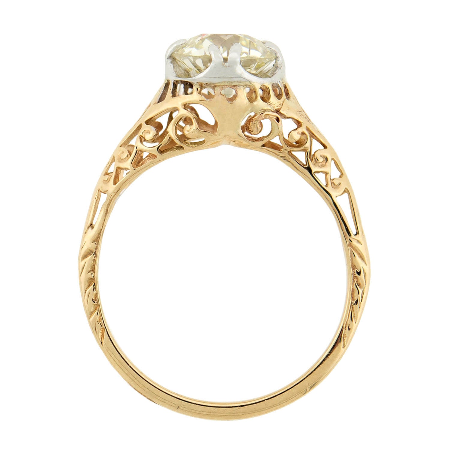 14K Gold Edwardian Mixed Metals Diamond Engagement Ring 1.57ct - Vintage Wedding Band for Bridal, Proposal & Anniversary Gifts