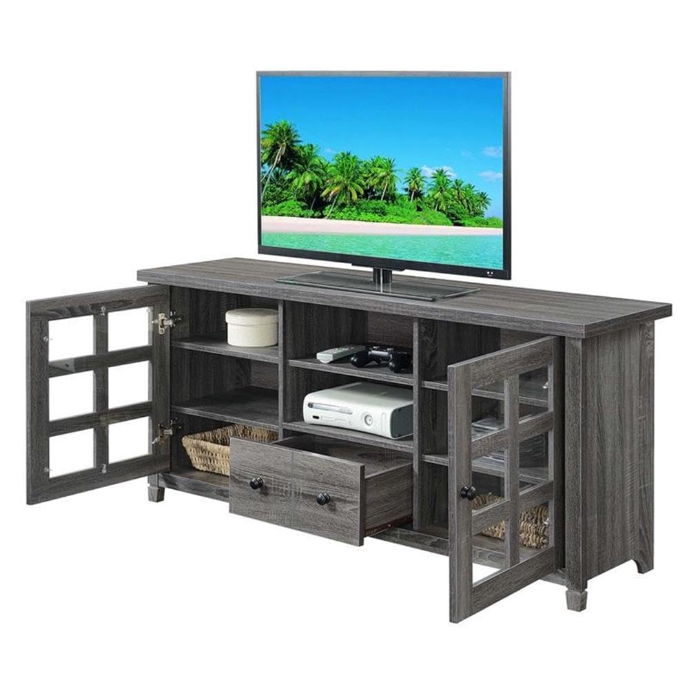 Pemberly Row 60 Inch TV Stand Entertainment Center Console - Modern Weathered Gray Wood Media Cabinet for Living Room, Bedroom & Home Theater