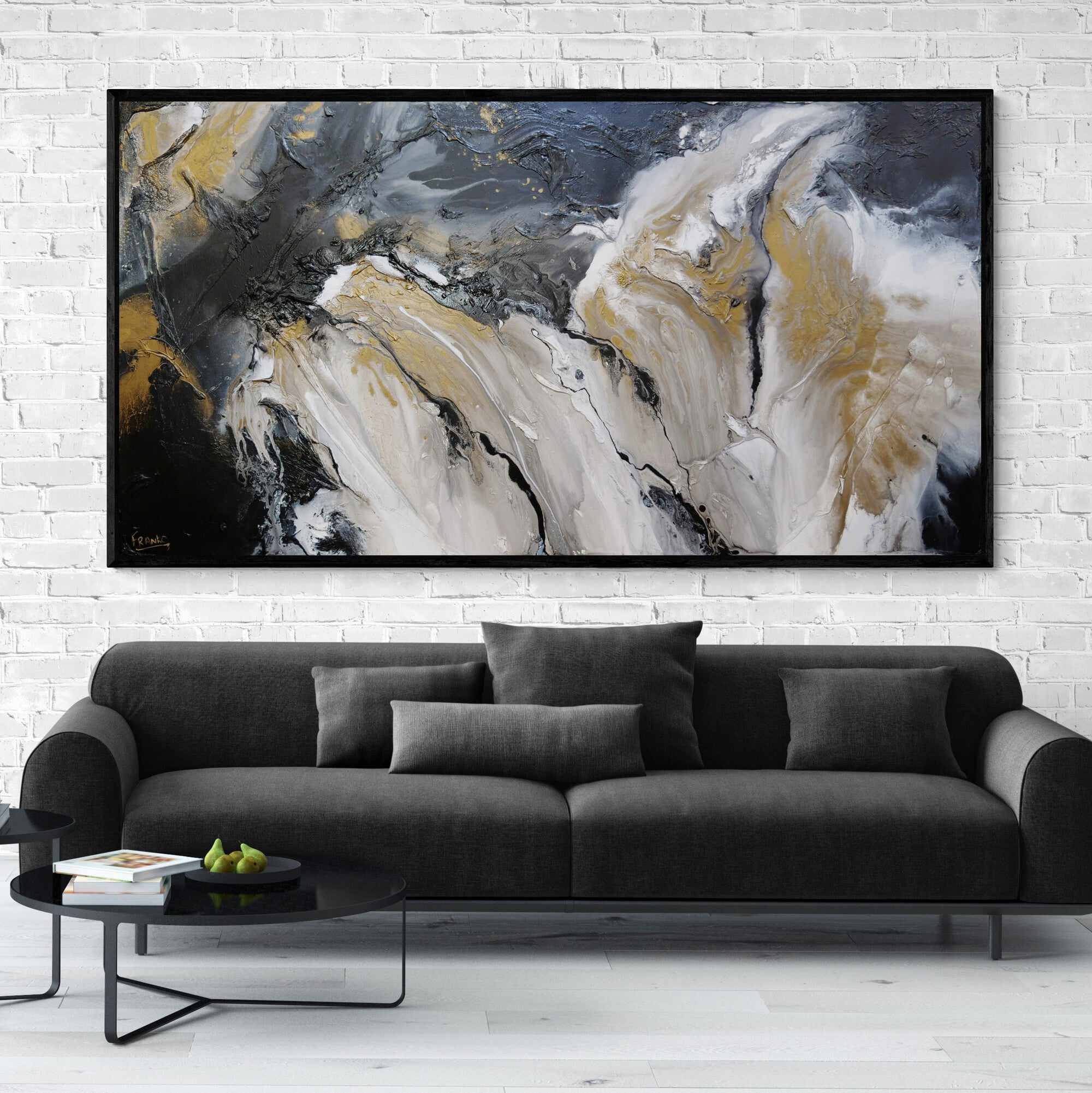 Black Gold Textured Abstract Canvas Painting 75
