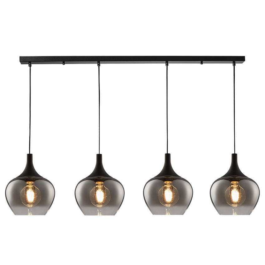Berkley 4/6Lt Vintage Kitchen Pendant Light with E27 Socket in Amber & Black - Perfect for Farmhouse, Cafe, and Restaurant Lighting