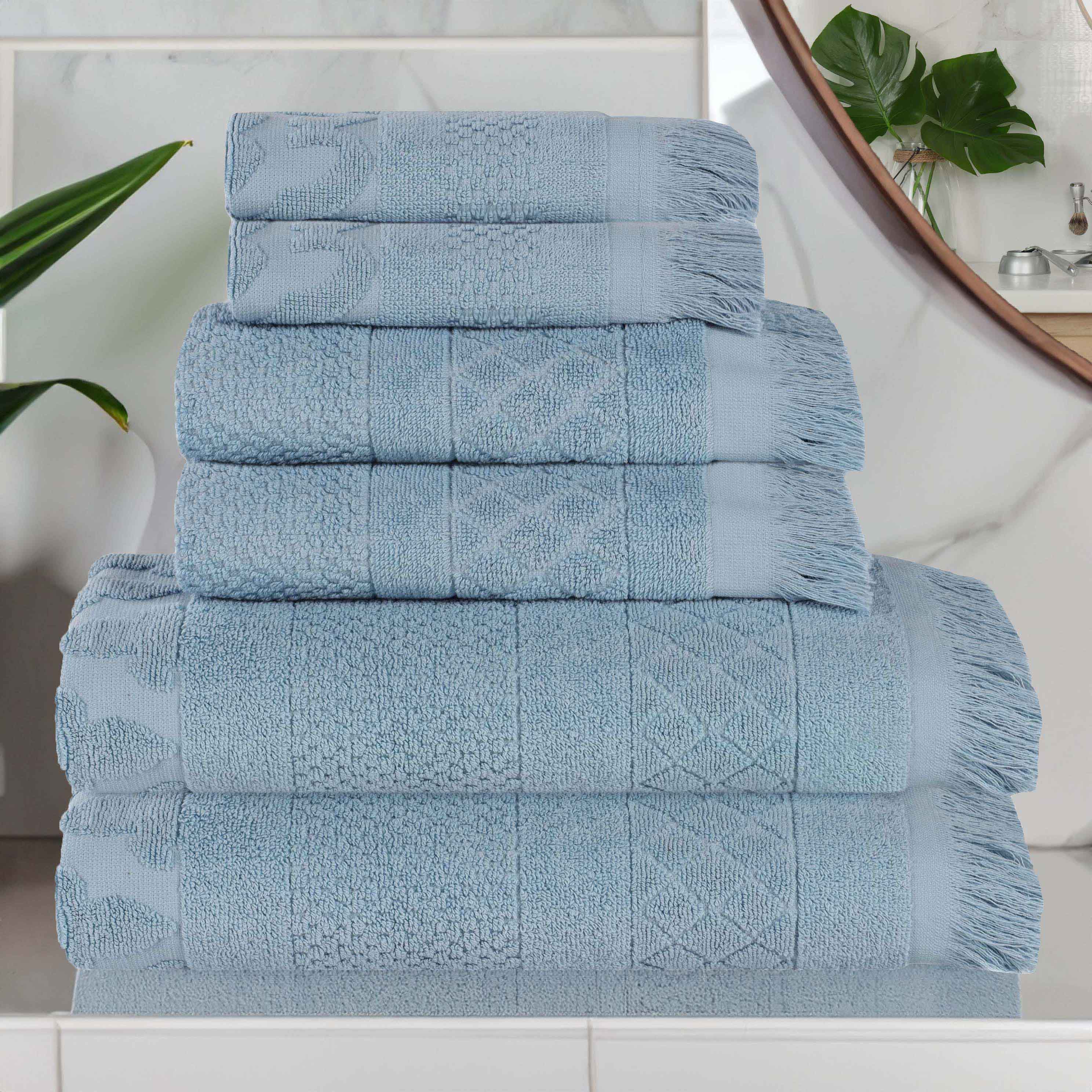 Premium 6-Piece Cotton Geometric Jacquard Towel Set - Ultra Soft & Absorbent Bath Towels for Spa, Bathroom & Luxury Home Decor