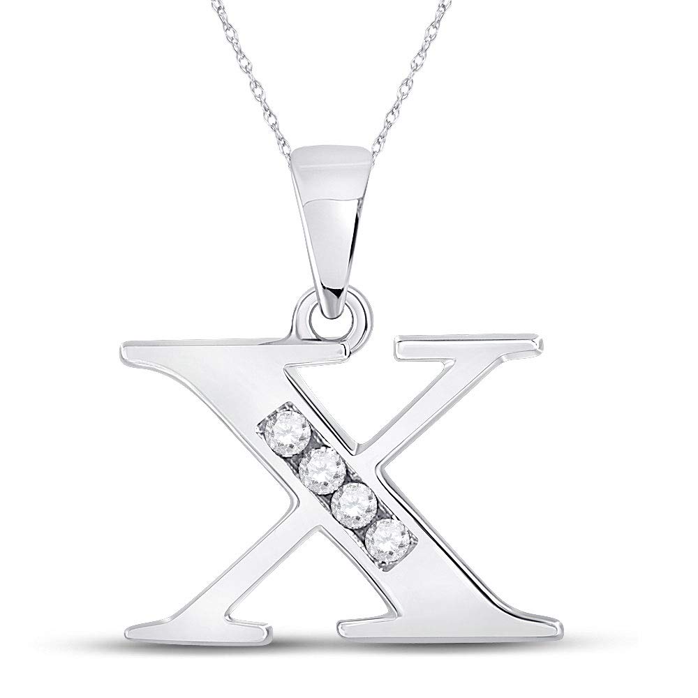 10K White Gold Women's Round Diamond X Initial Letter Pendant Necklace - 1/20 Cttw, Elegant Personalized Jewelry Gift for Her, Perfect for Birthdays, Anniversaries & Special Occasions