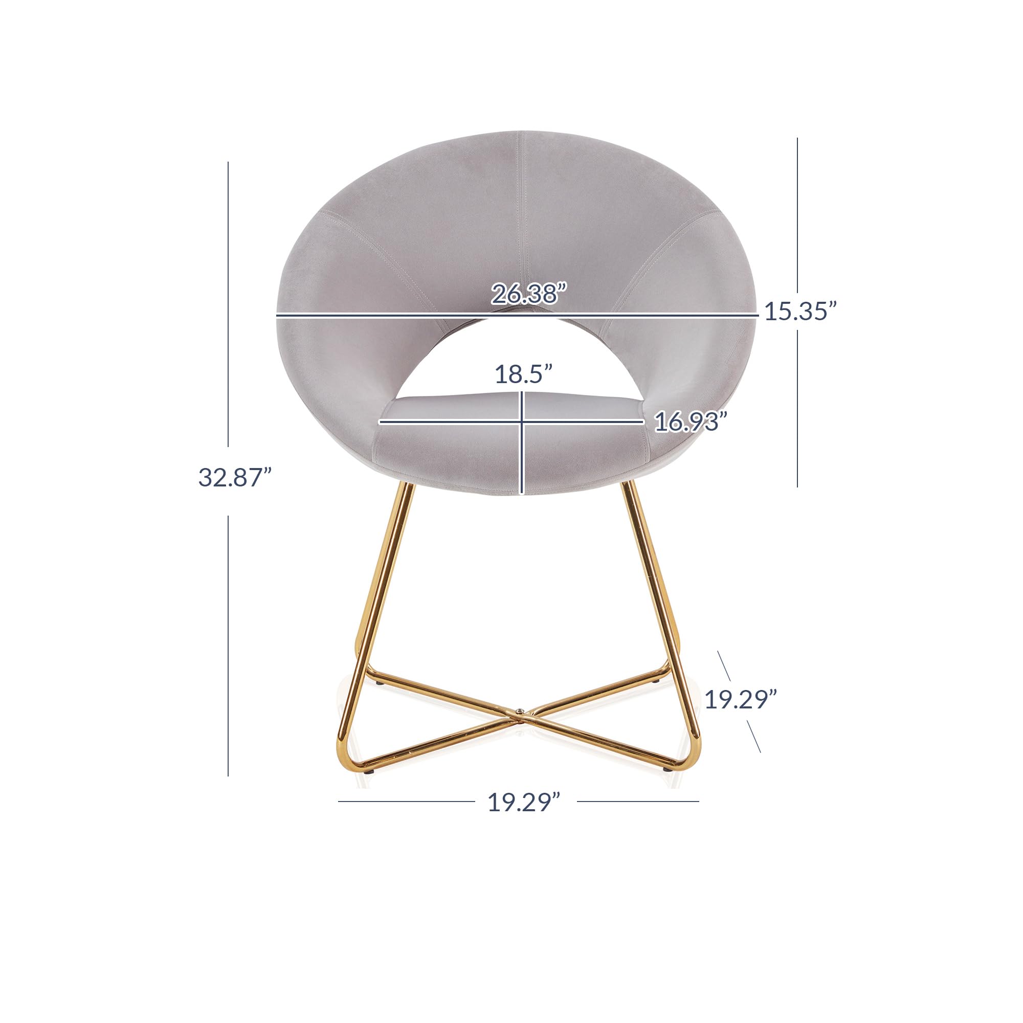 BELLEZE 2-Piece Velvet Modern Accent Chair Set - Upholstered Makeup Vanity Chair & Living Room Armchair with Golden Metal Legs, Comfy Dining & Leisure Seating - Ezra (Grey) | Perfect for Bedroom Dressing Tables, Living Room Decor & Dining Areas